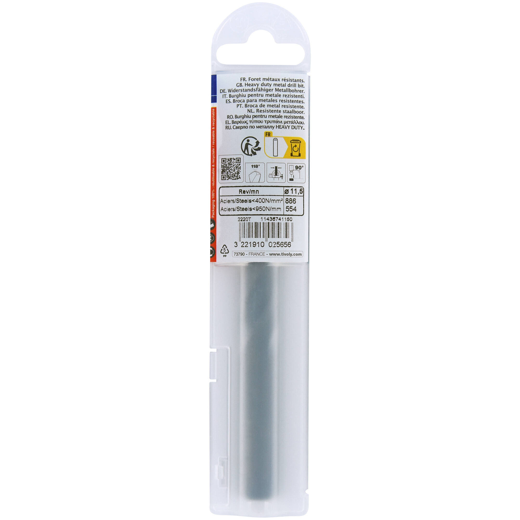 Ø: 11.5 / L: 142 / Broca para metal HSS - Tratamiento STEAM -Afilado SPLIT POINT (Funda plástico)