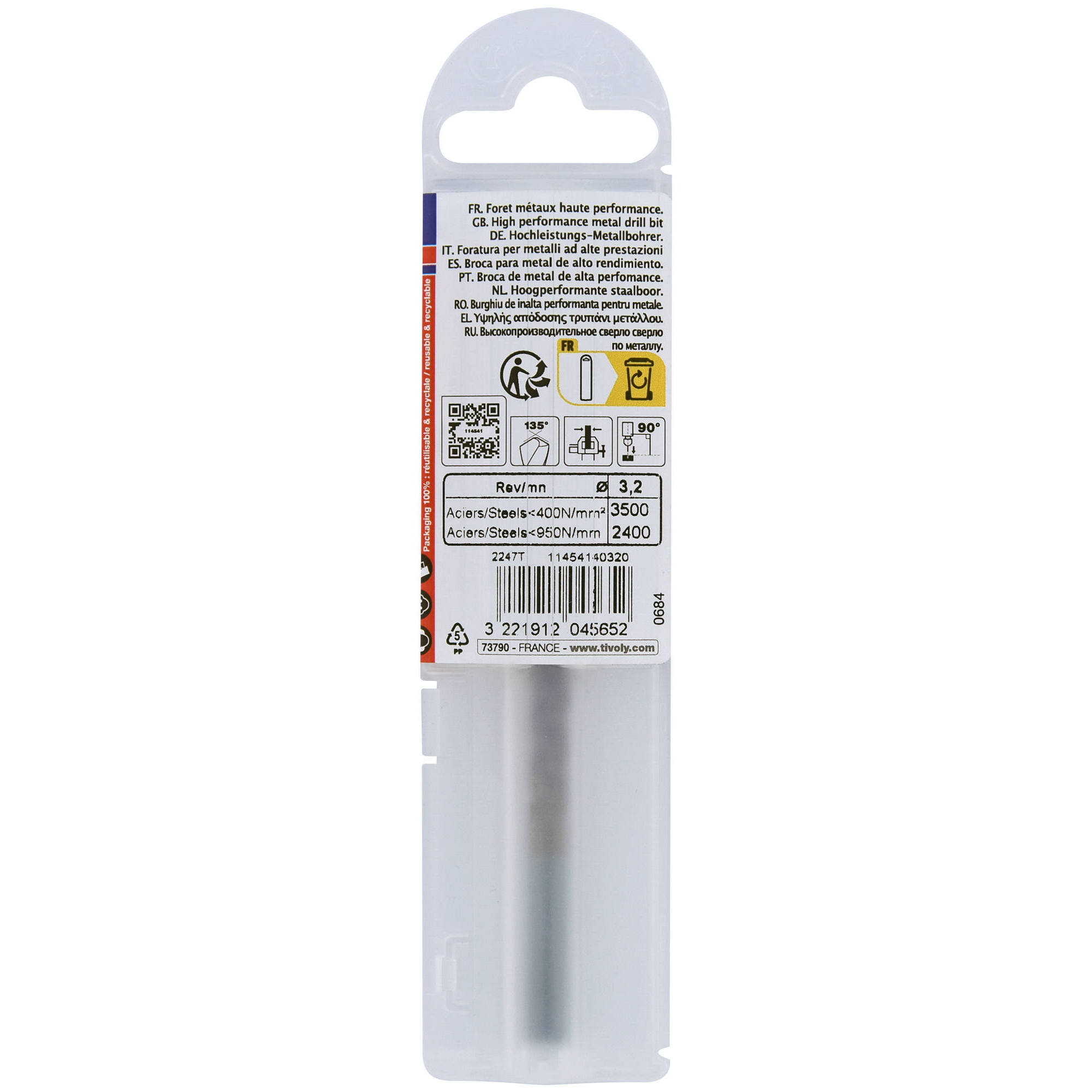 Ø: 3.2 / L: 65 / Broca para metal HSS FURIUS -Recubrimiento FUSIO -Afilado SPLIT POINT (Funda plástico)