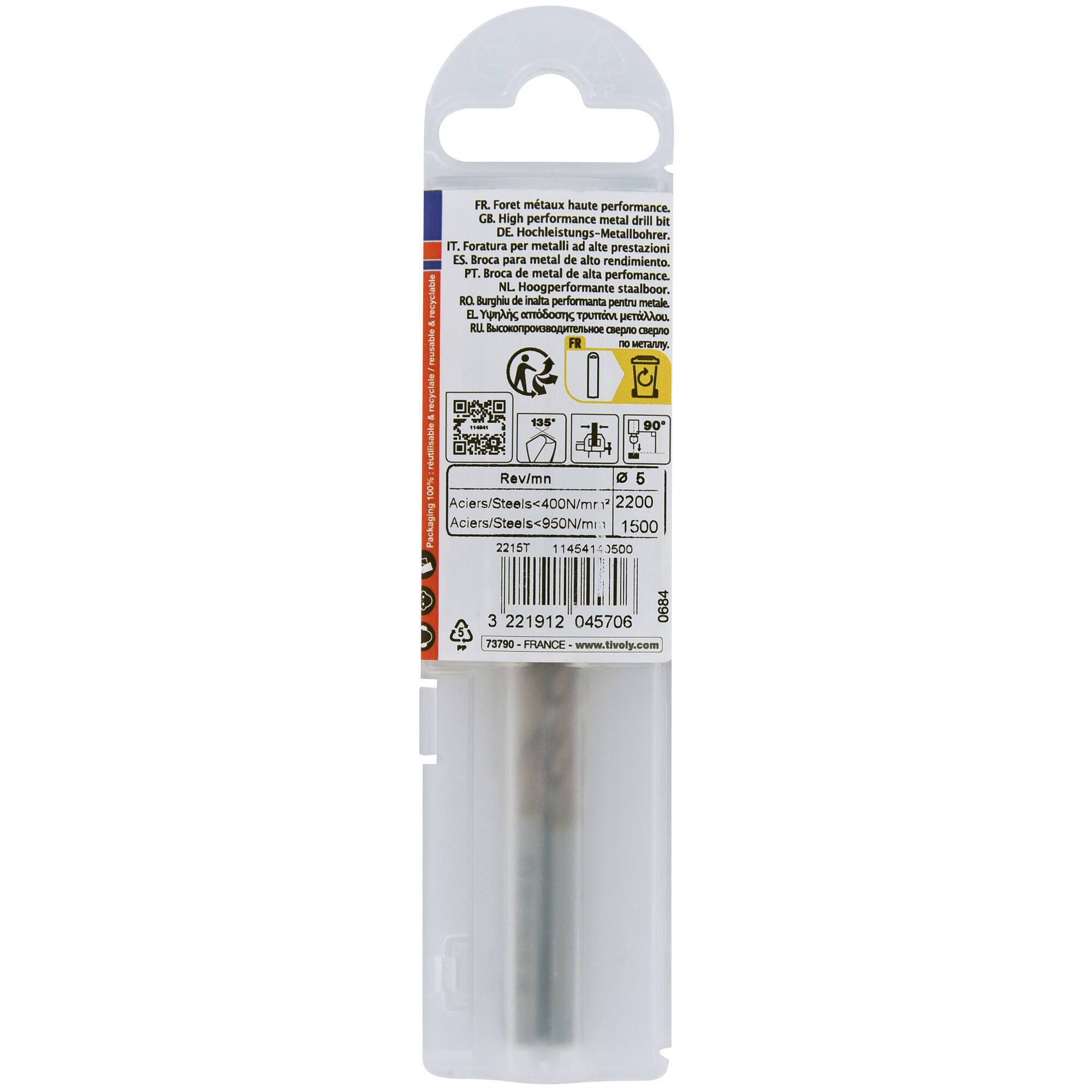 Ø: 5 / L: 86 / Broca para metal HSS FURIUS -Recubrimiento FUSIO -Afilado SPLIT POINT (Funda plástico)