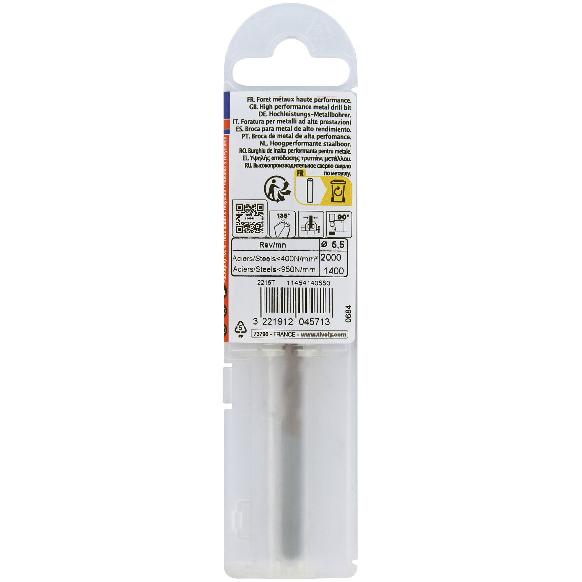 Ø: 5.5 / L: 93 / Broca para metal HSS FURIUS -Recubrimiento FUSIO -Afilado SPLIT POINT (Funda plástico)