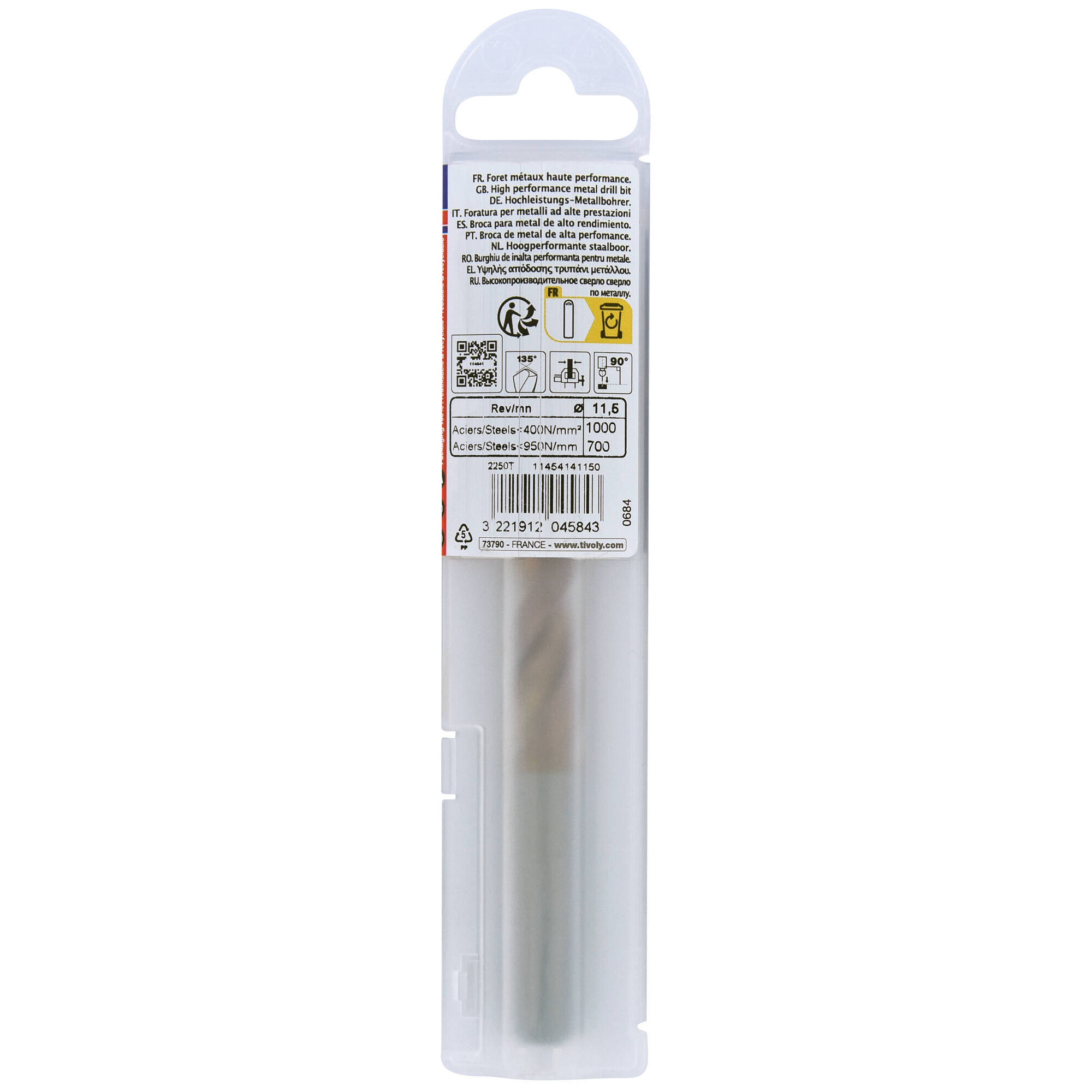 Ø: 11.5 / L: 142 / Broca para metal HSS FURIUS -Recubrimiento FUSIO -Afilado SPLIT POINT (Funda plástico)