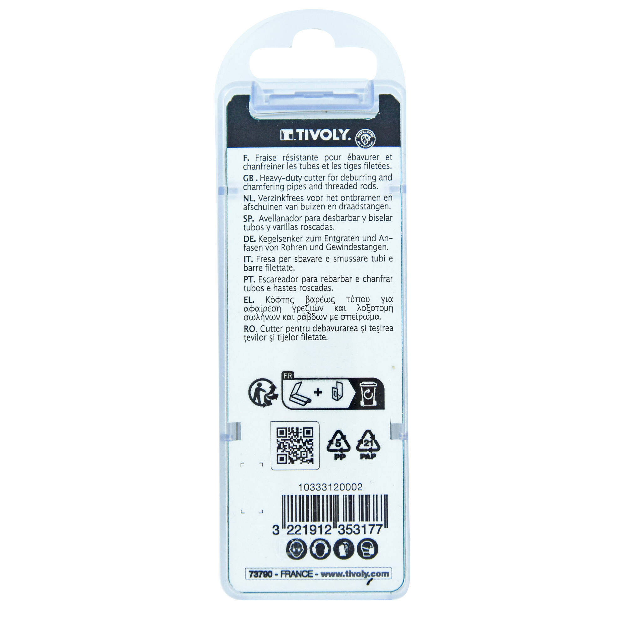 Fresa HSS de 4 hojas para desbarbar tubos y varillas roscadas. Vástago hexagonal de 6,35 mm de cambio rápido - Ø 4 a 20 mm