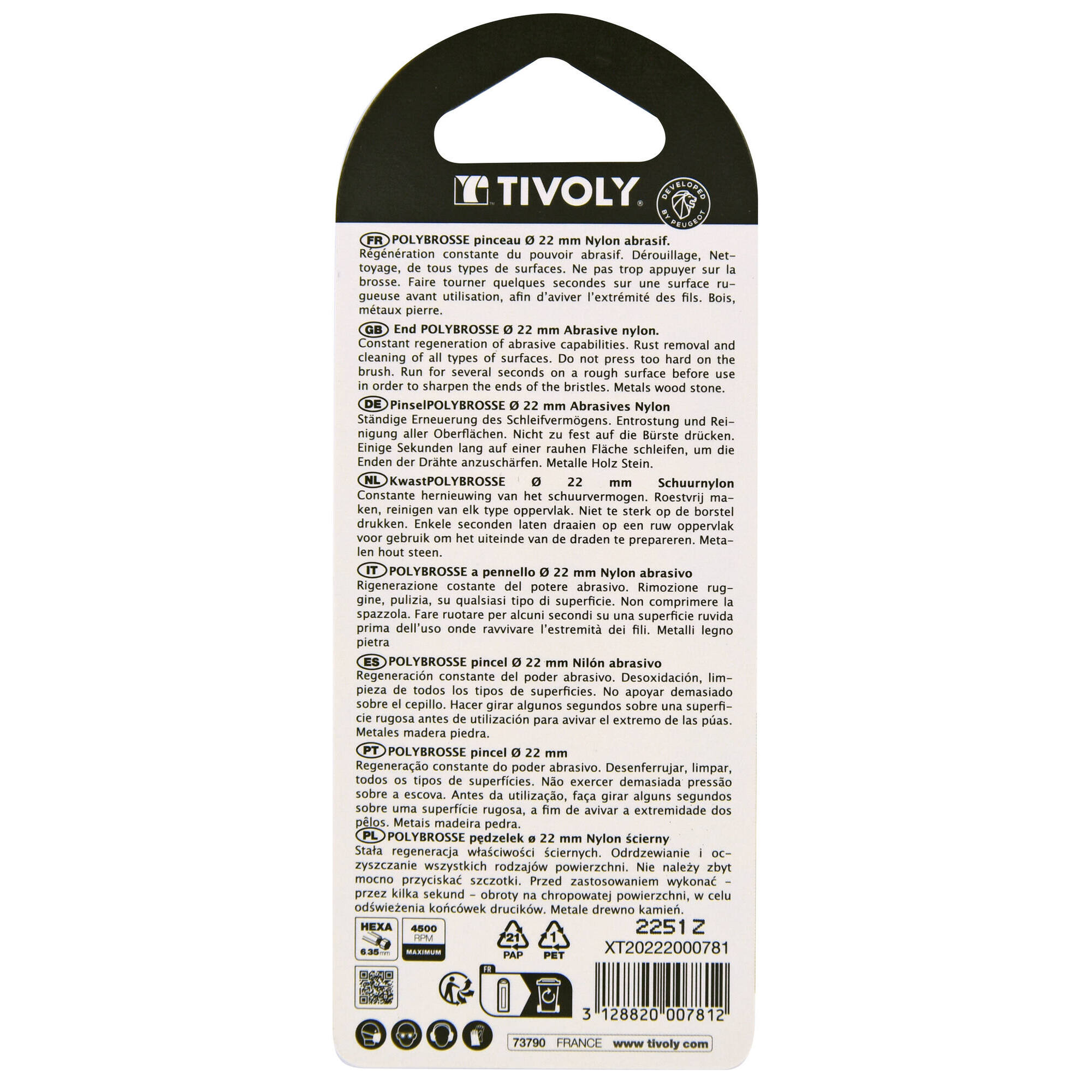 Cepillo PINCEL -Hilo de nailon rojo -Decapado de madera (Blíster) / Ø: 22 /