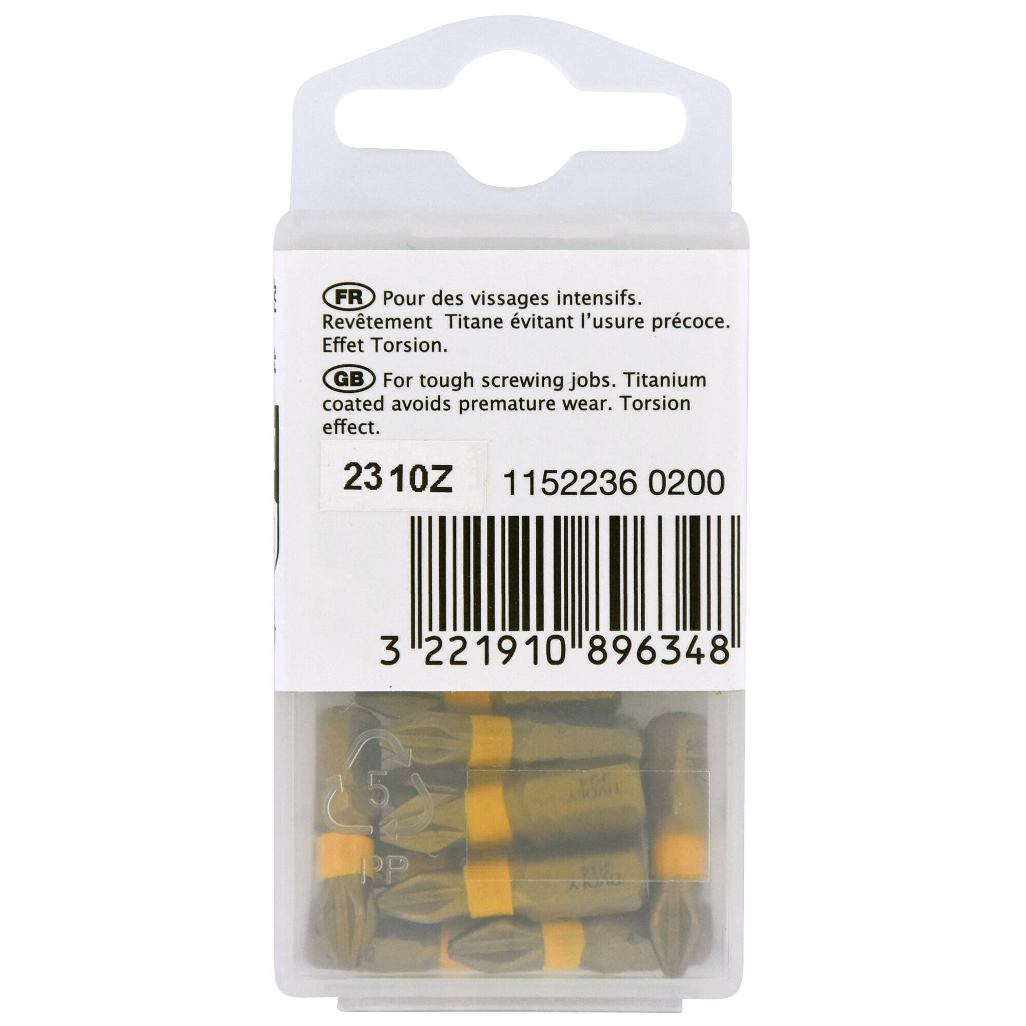 Punta de atornillar -Torsión TiN -Para tornillo Phillips (Caja colgante) N°: N2 / L: 25