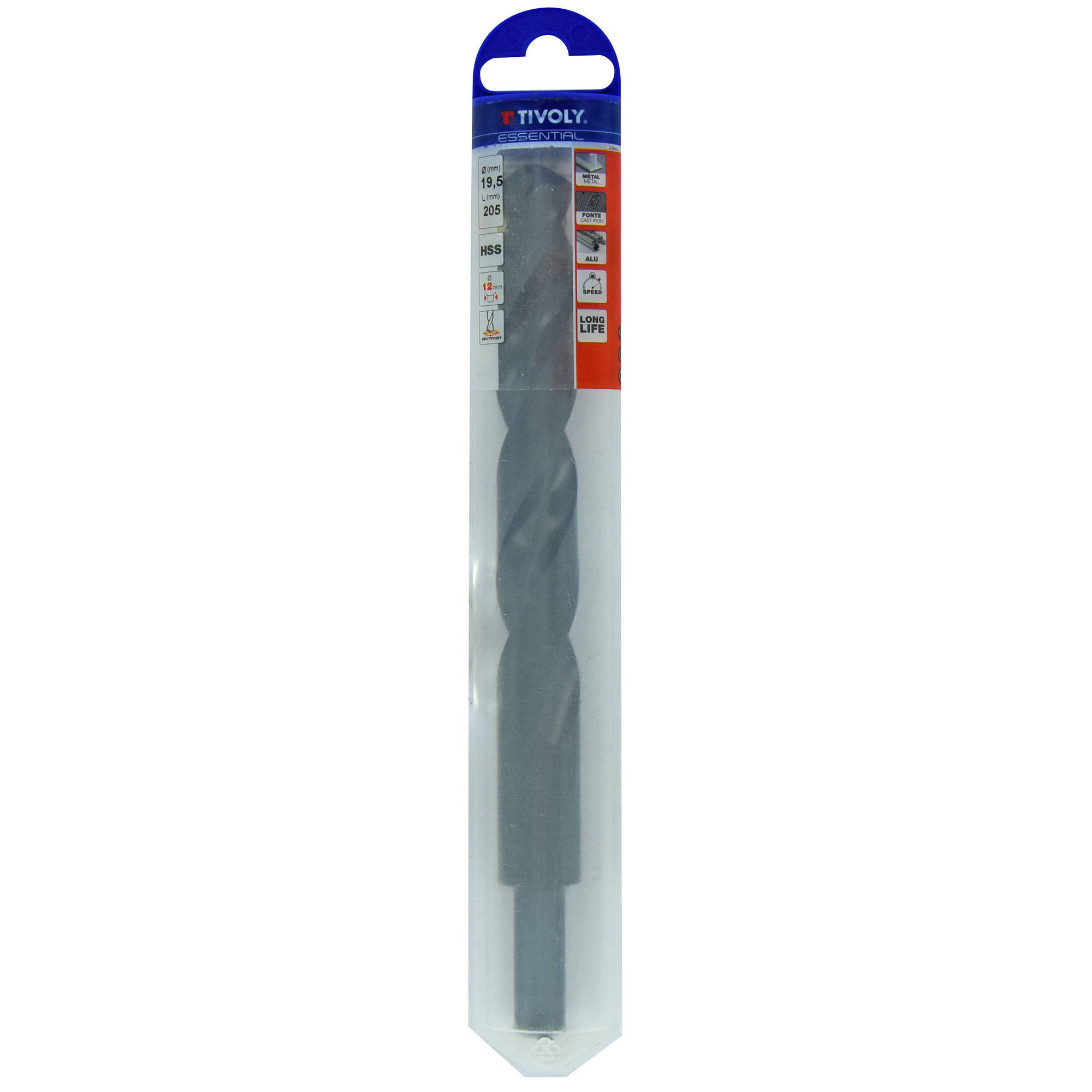 Ø: 19.5 / L: 205 / Broca para metal HSS VAPORIZADO | MANGO REDUCIDO | DIN 338 | Afilado SPLIT POINT - (Tubo colgante)