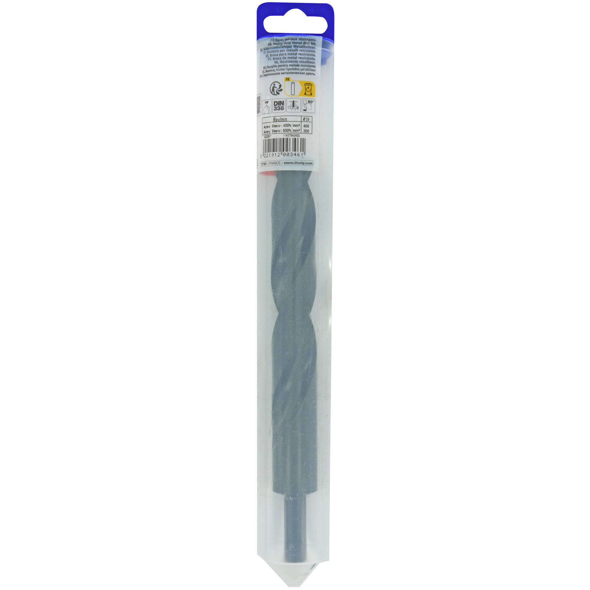 Ø: 24 / L: 220 / Broca para metal HSS VAPORIZADO | MANGO REDUCIDO | DIN 338 | Afilado SPLIT POINT - (Tubo colgante)