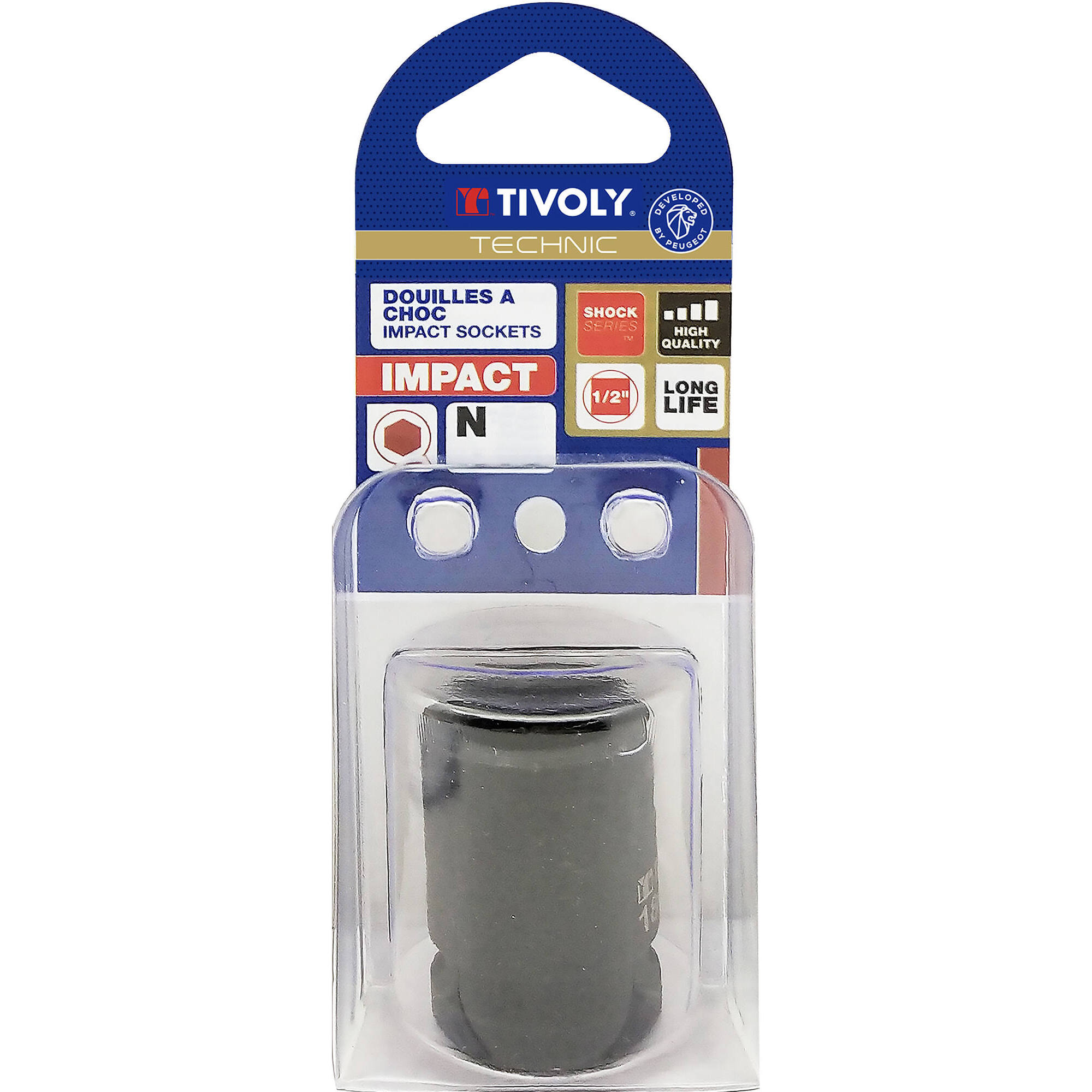 Casquillo de impacto H 1/2" -IMPACTO -Para tornillos hexagonales macho (Estuche blíster) N°: N10 / L: 38