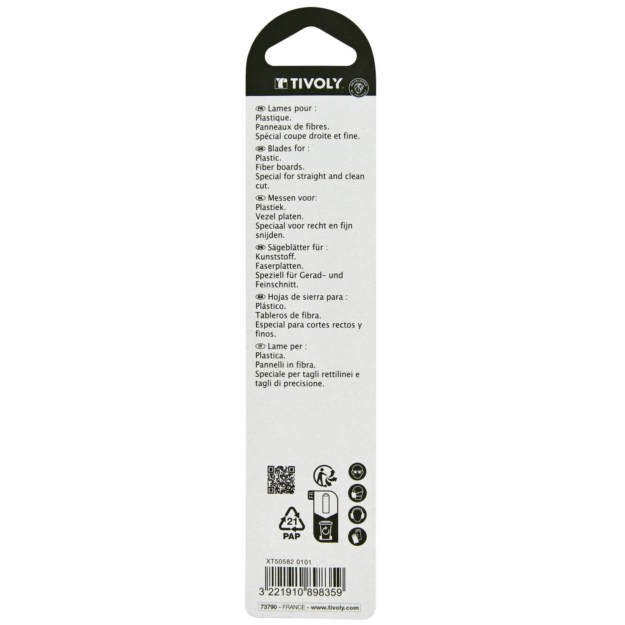 Hoja de sierra de sable -Para plástico -Enganche universal (Funda cartón) / L: 150 / H: 130 / Corte curvo y recto