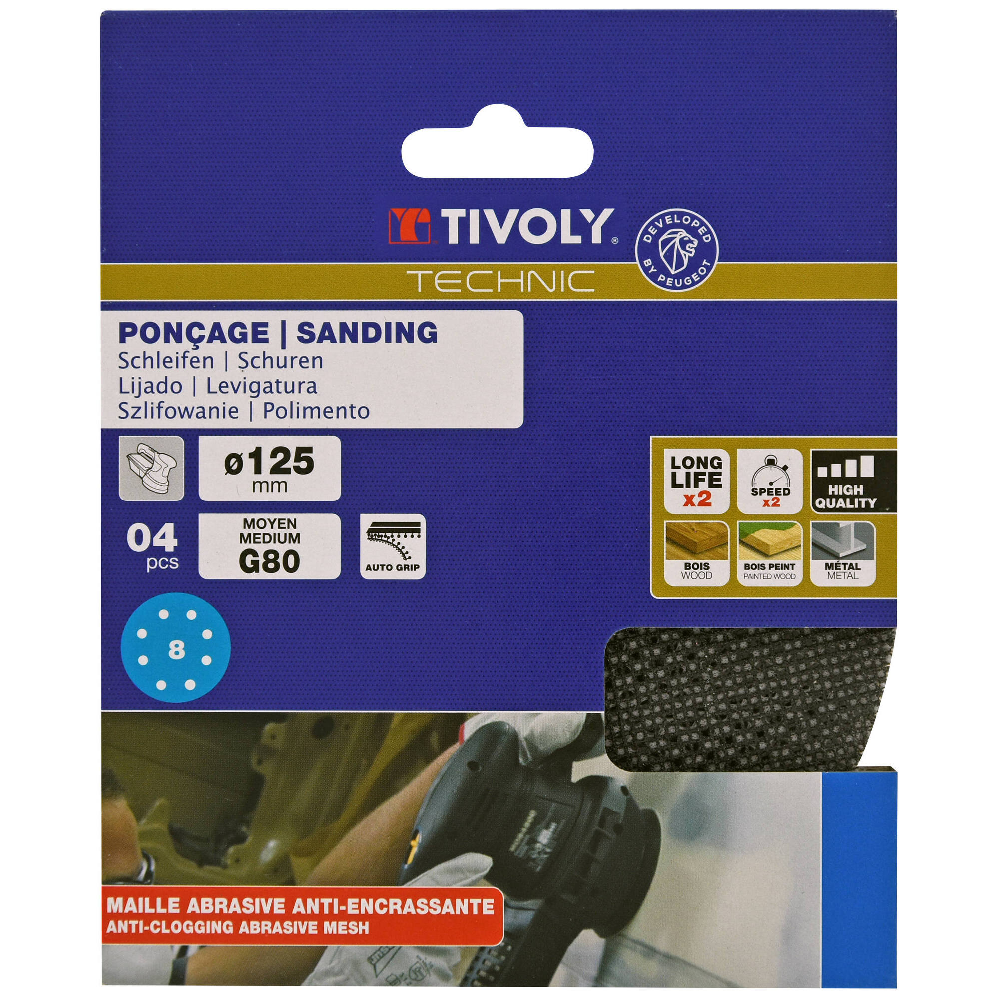 Disco MALLA -AUTOADHESIVO -Ø125 mm - Para lijadora excéntrica (Funda cartón) / Dim Ø125 / Gr : 80