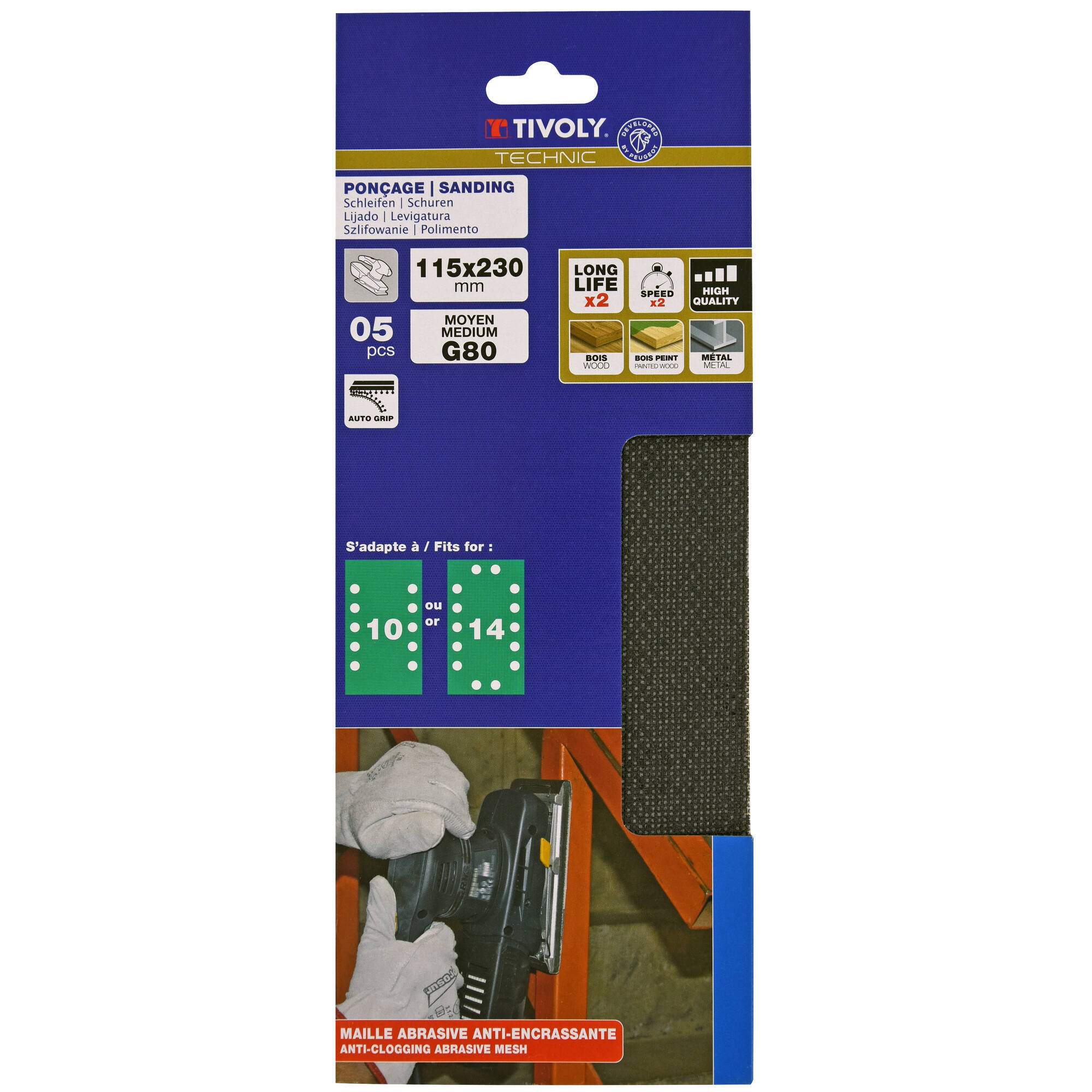 Hoja de lija MALLA -AUTOADHESIVA -115x230 mm - Para lijadora orbital (Funda cartón) / Dim 115x230 / Gr : 40