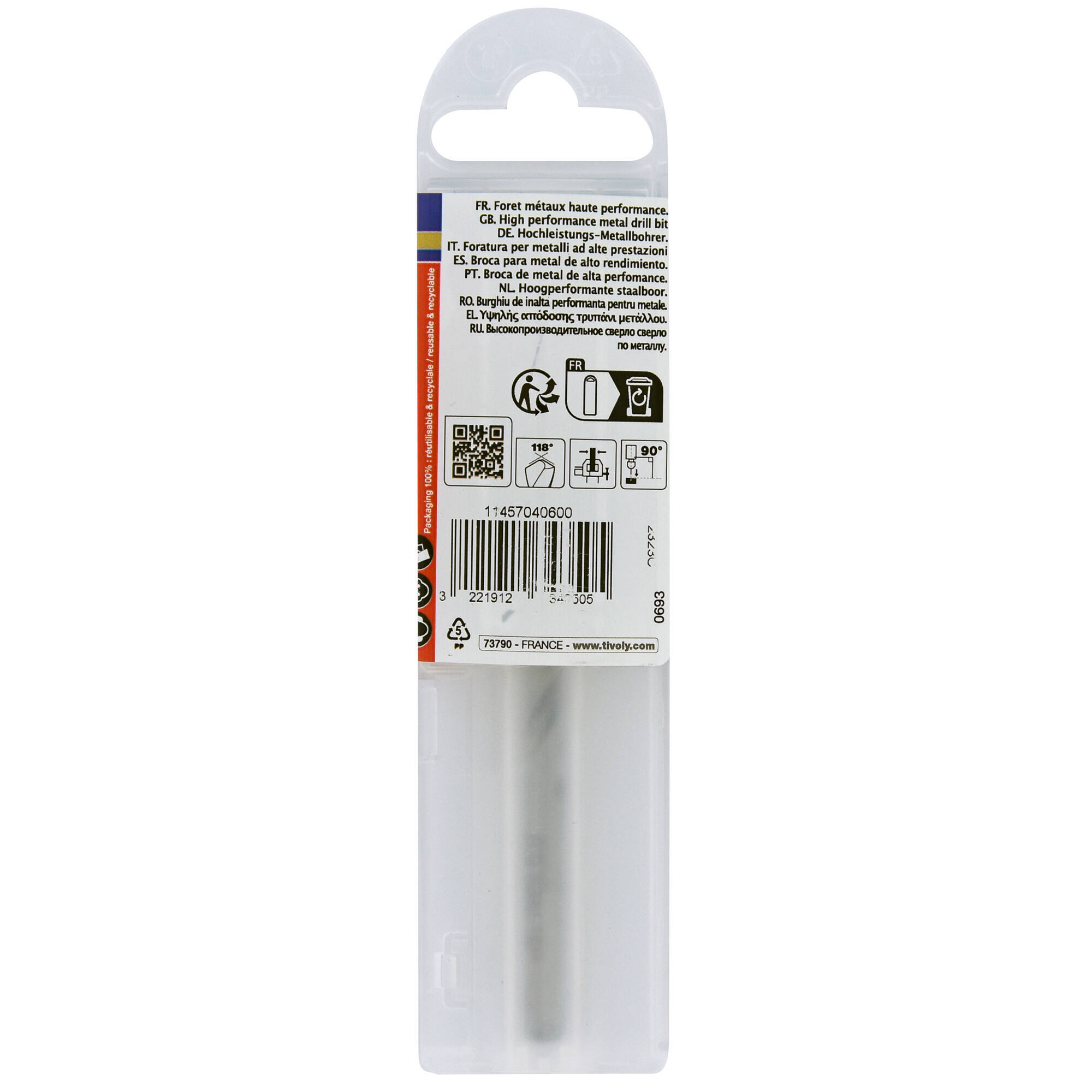 Ø: 6 / L: 93 / Broca para metal HSS PUNTA ESCALONADA | DIN338 |h8 | Afilado Tivoly Smart Point (Funda plástico)