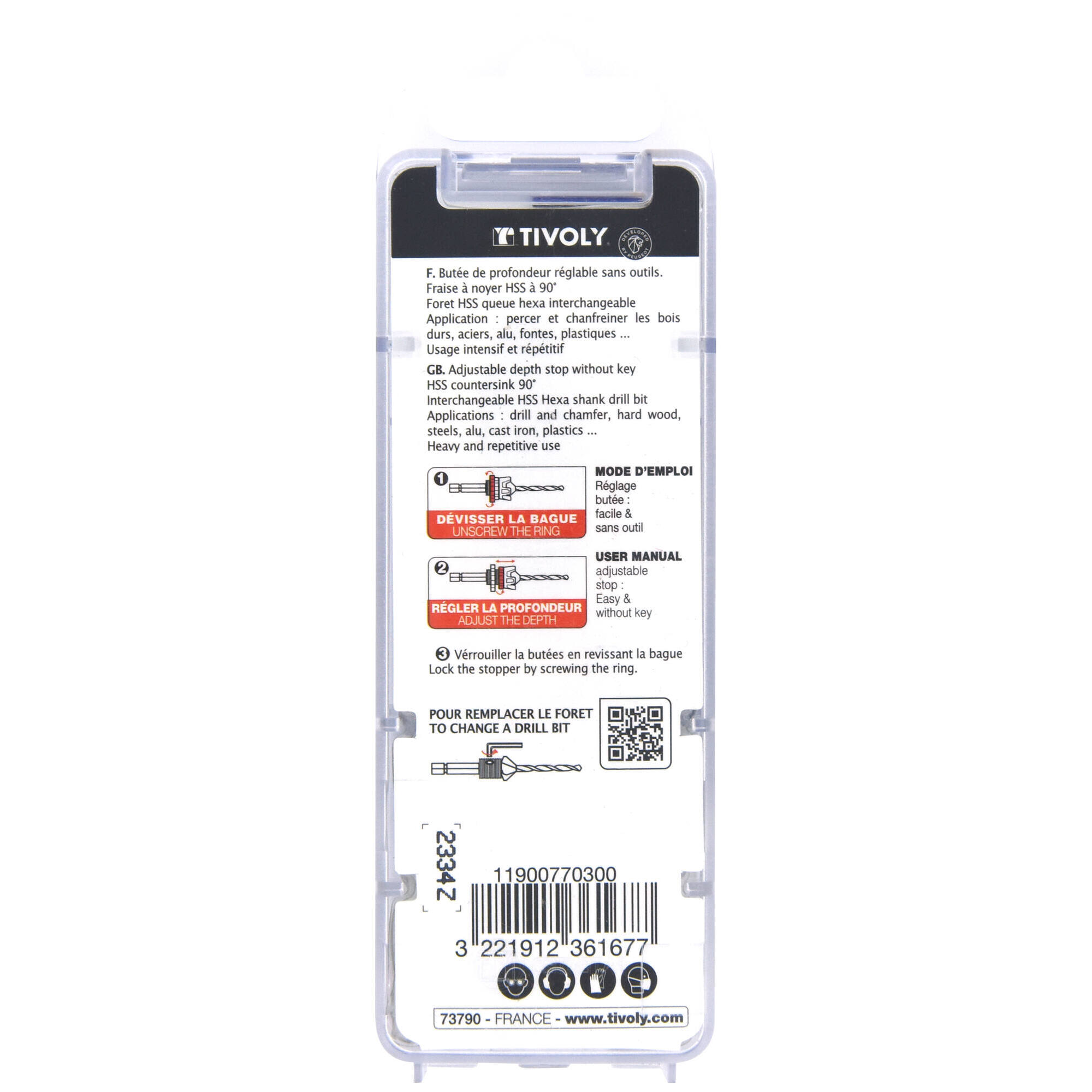 Ø: / Broca y avellanador HSS 2 en 1 madera y metal -Tope regulable -Mango hexagonal (Estuche) / L: