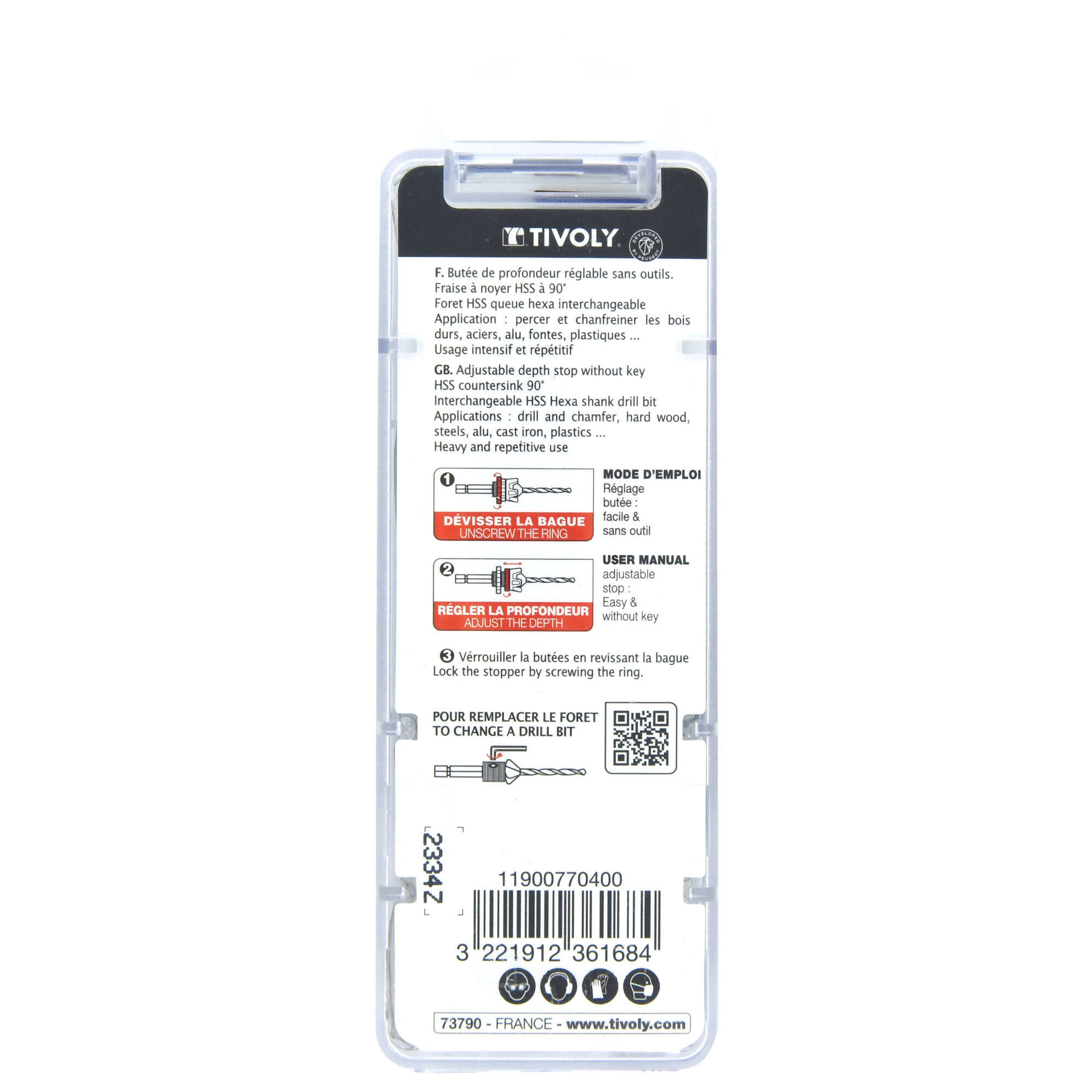 Ø: / Broca y avellanador HSS 2 en 1 madera y metal -Tope regulable -Mango hexagonal (Estuche) / L: