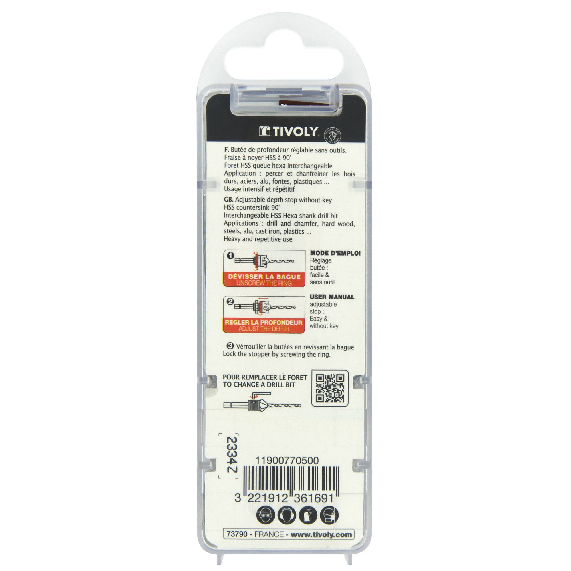 Ø: / Broca y avellanador HSS 2 en 1 madera y metal -Tope regulable -Mango hexagonal (Estuche) / L: