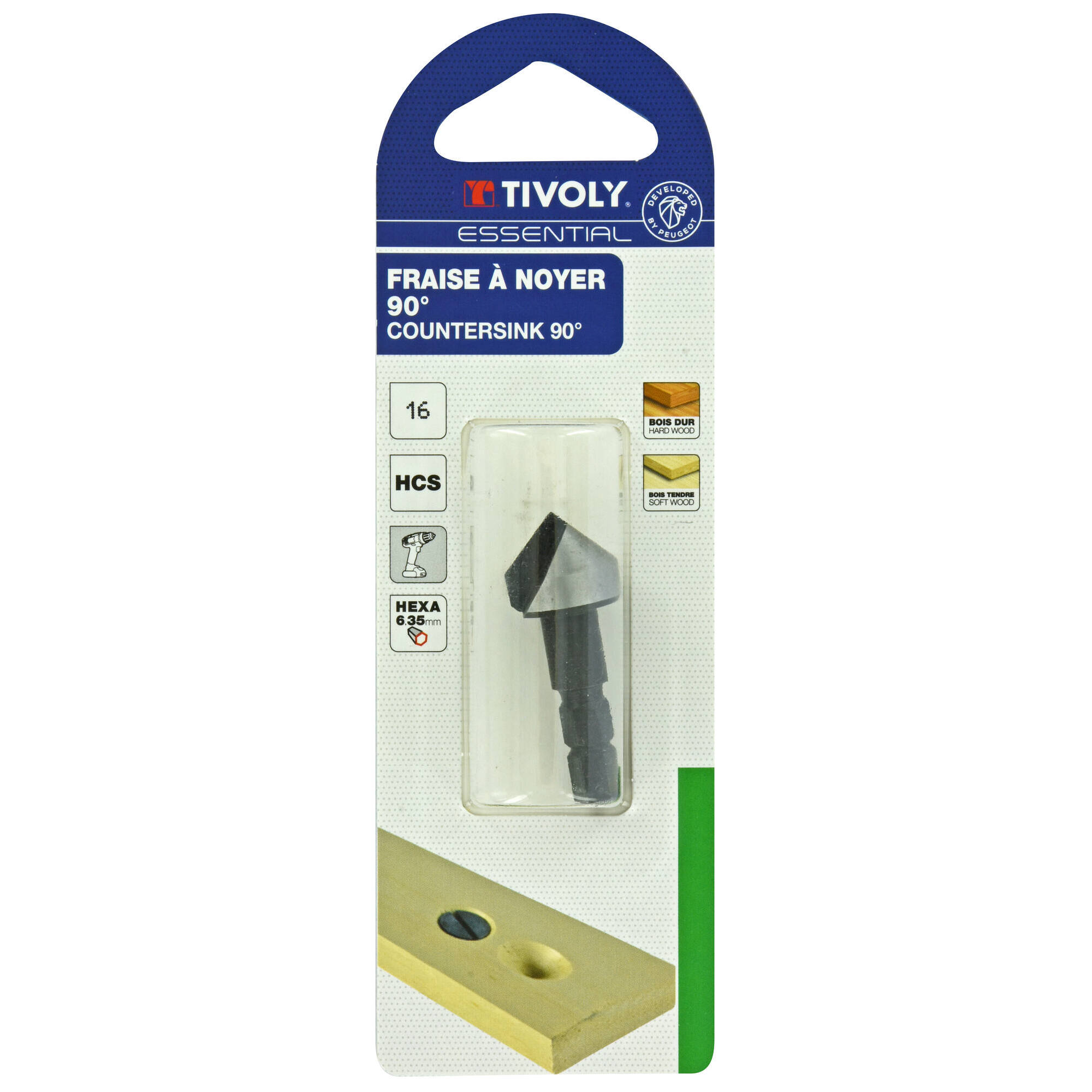 Avellanador al carbono a 90º -Mango hexagonal -Especial madera (Blíster) / Ø: 12 / L: 40