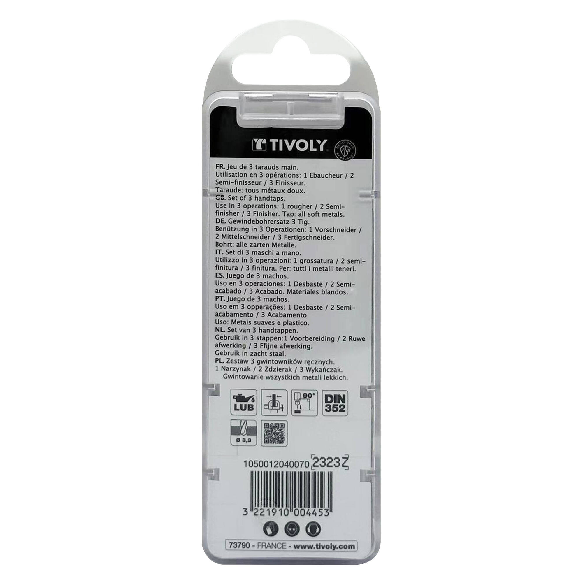 Juego de 3 machos de roscar a mano -M -Acero al cromo (Blíster) / Ø: 4 X 0.7