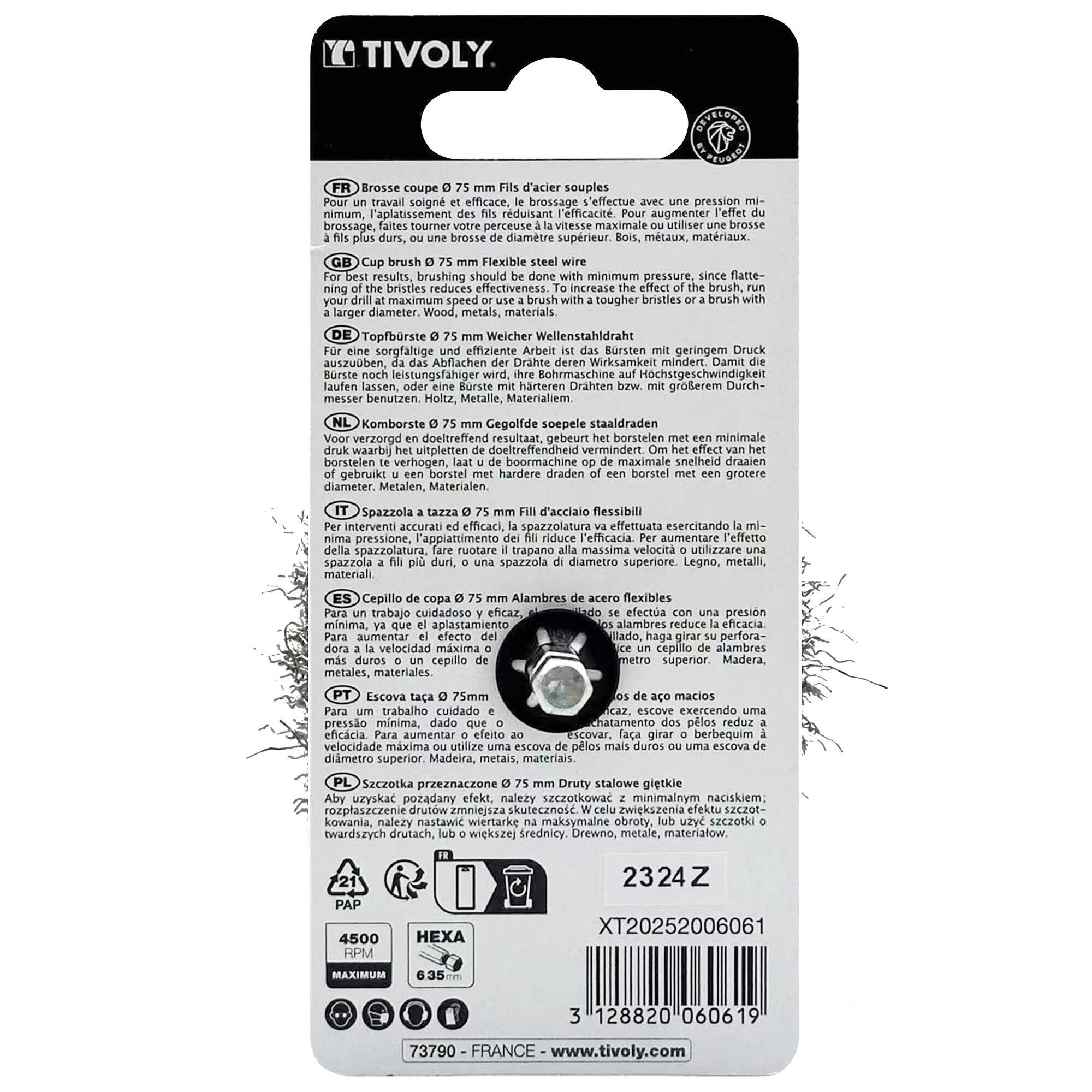 Cepillo COPA -Alambre de acero ondulado -Decapado de madera (Cartoncillo colgante) / Ø: 75 / 0.25