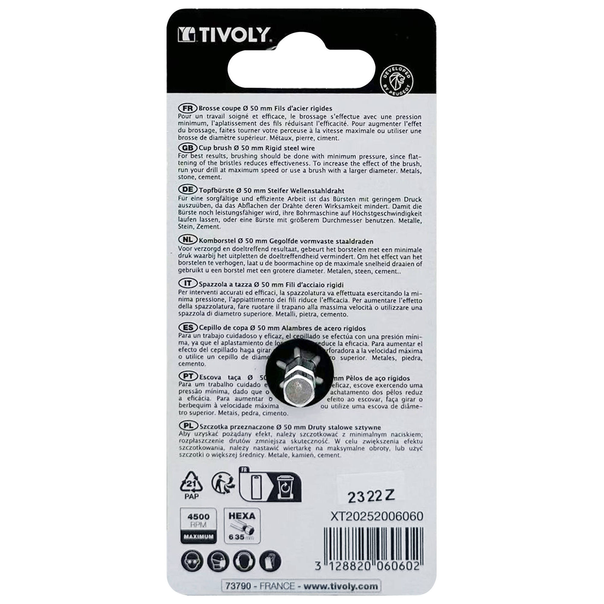 Cepillo COPA -Alambre de acero ondulado -Decapado de metal (Cartoncillo colgante) / Ø: 50 / 0.35