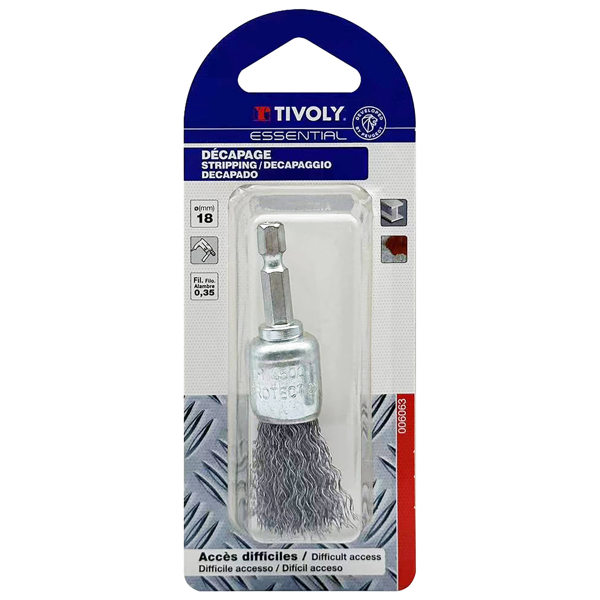 Cepillo PINCEL -Alambre de acero ondulado -Decapado de metal (Blíster) / Ø: 18 / 0.35