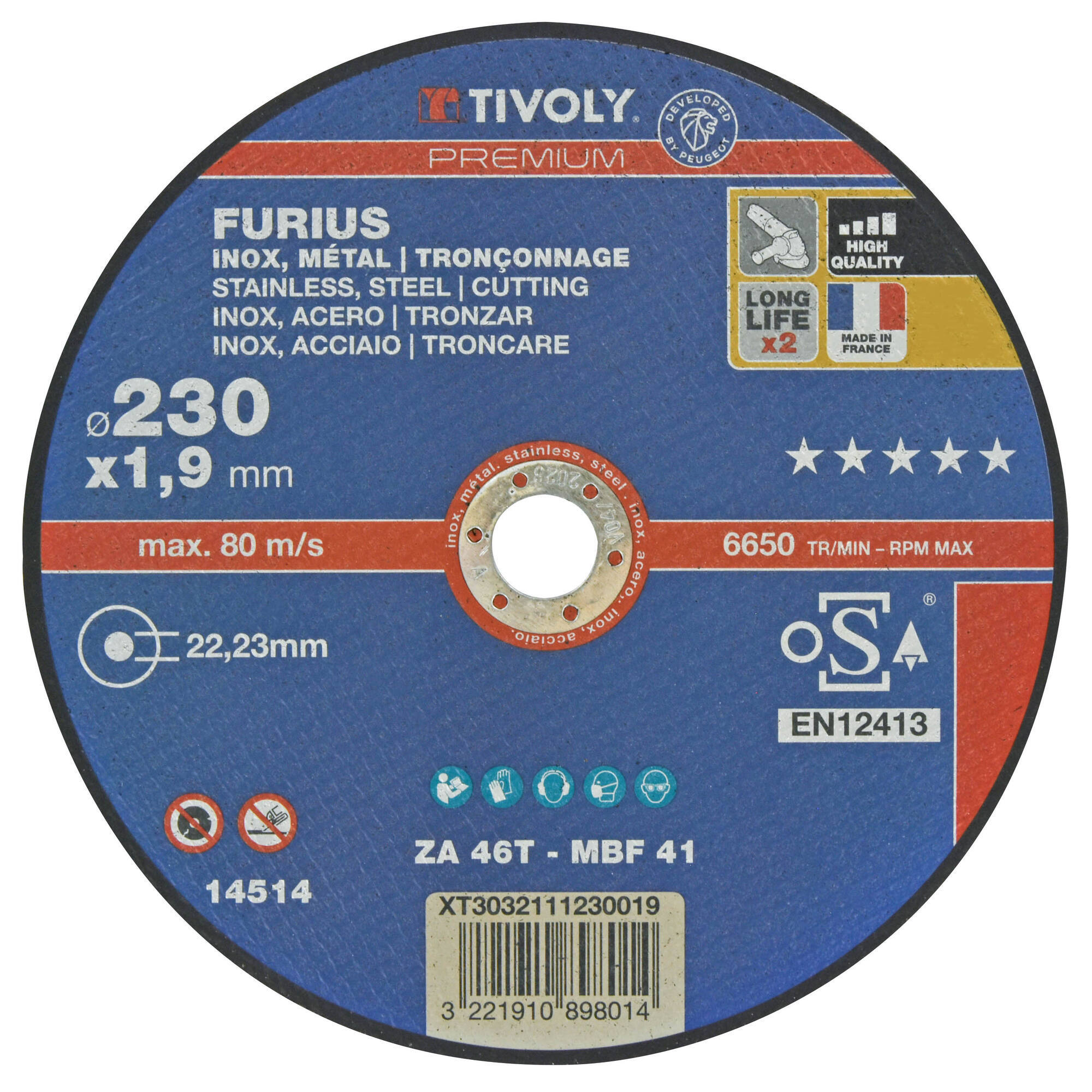 Disco de corte FURIUS -Para metal (Caja) / Ø: 230 / Ep: 1.9