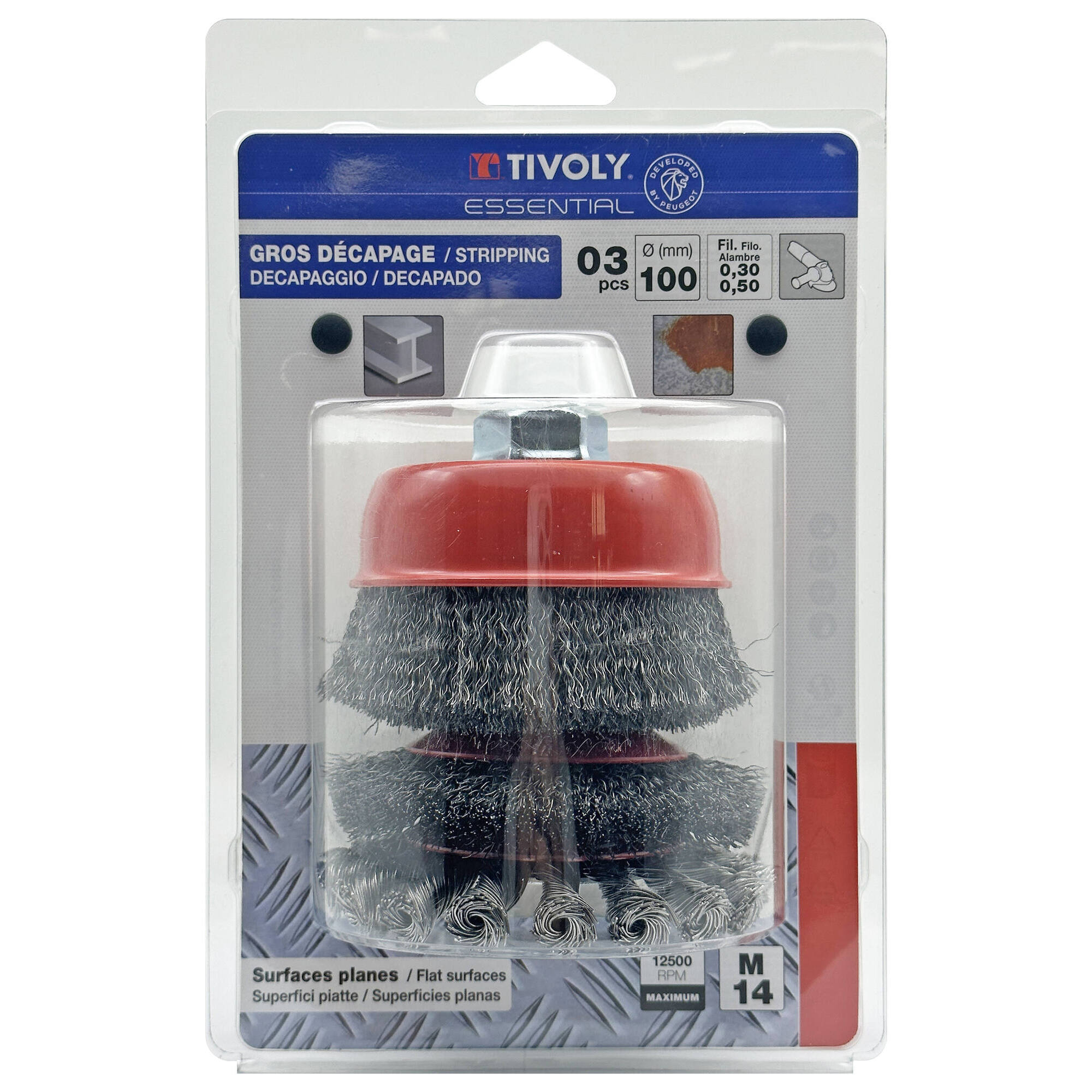 XT20252580208 - 3 piezas: cepillos de acero para metal M14 Ø 100 mm