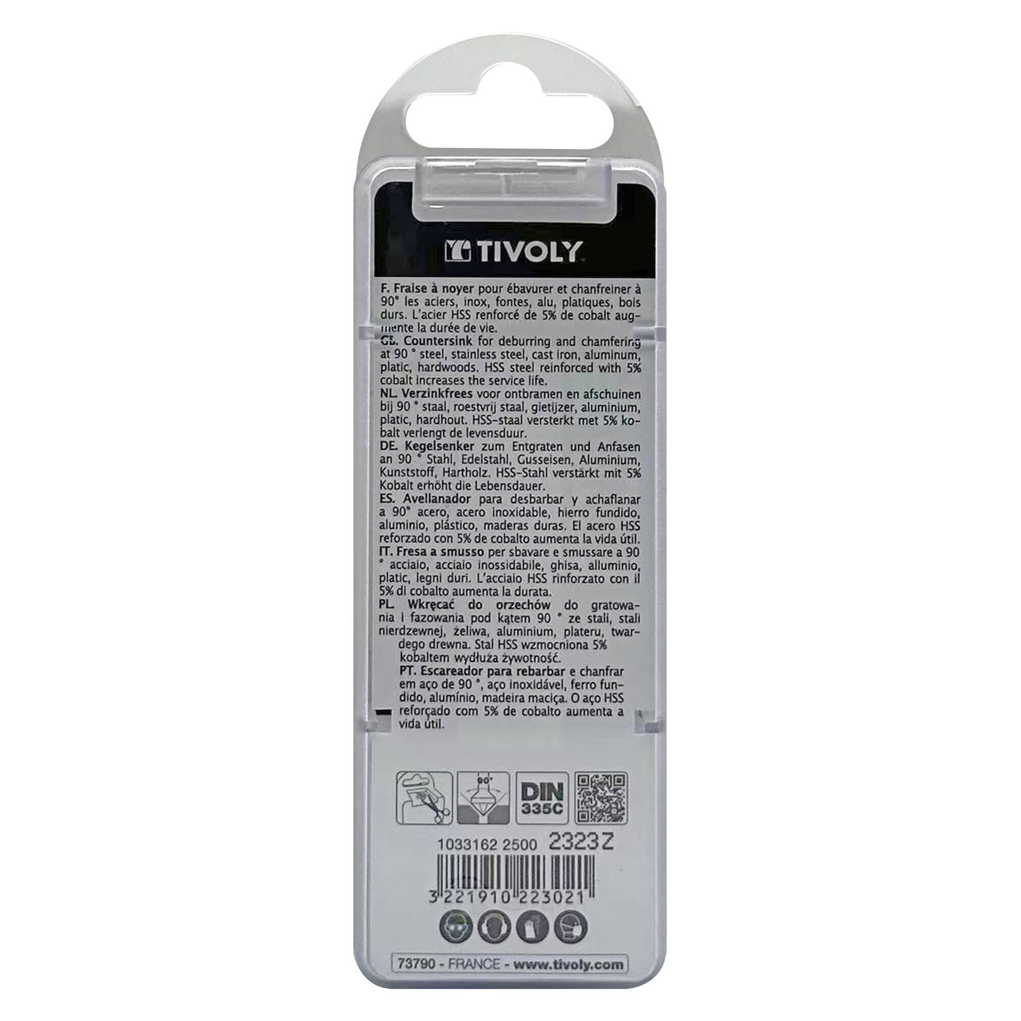 Avellanador HSSE5% cobalto DIN 335C a 90º Mango cilíndrico (Caja colgante) / Ø: 25 / L: 67