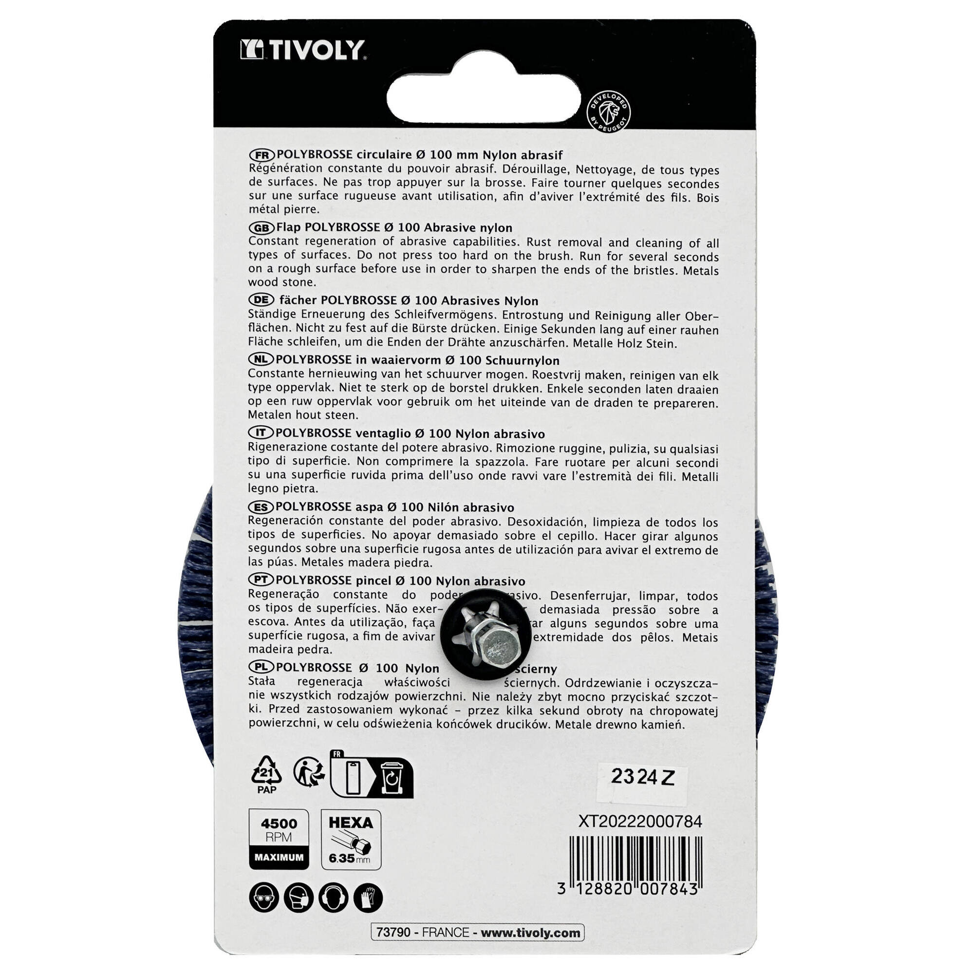 Cepillo CIRCULAR -Hilo de nailon azul -Decapado de madera (Cartoncillo colgante) / Ø: 100 /