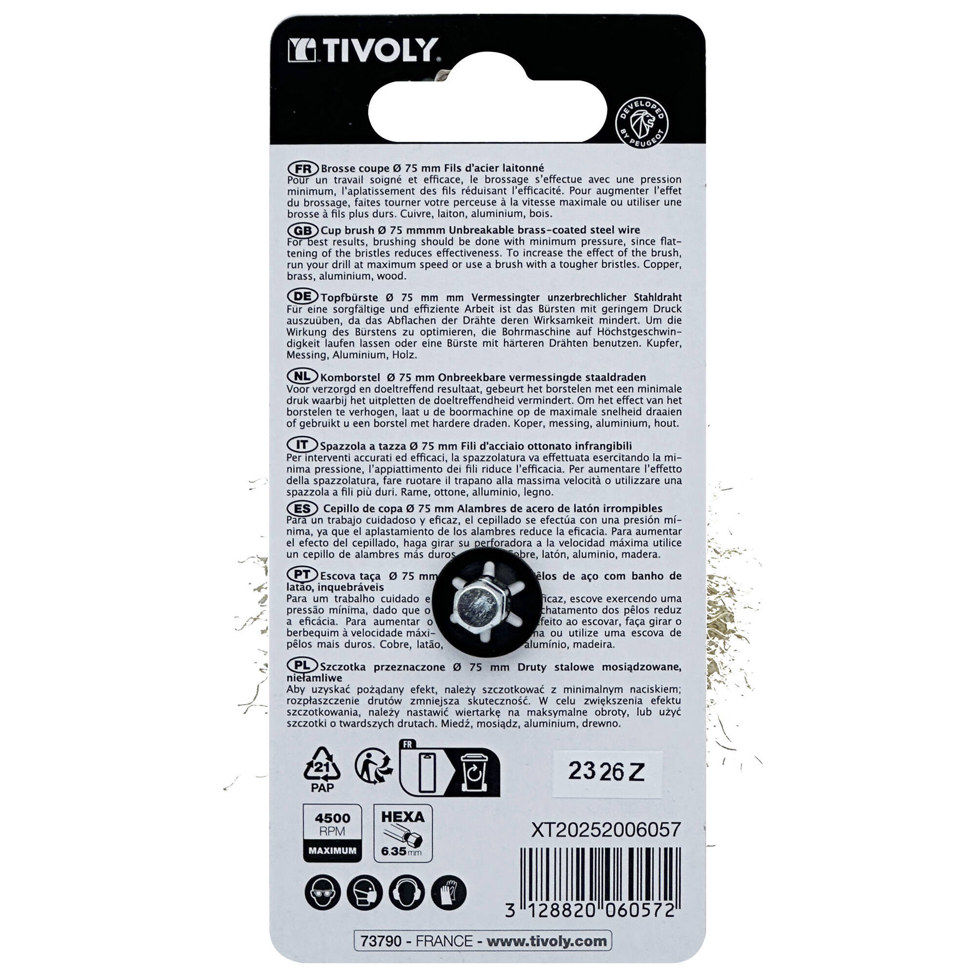 Cepillo COPA - Alambre de acero latonado - Decapado de todos los materiales (Cartoncillo colgante) / Ø: 75 / 0.20