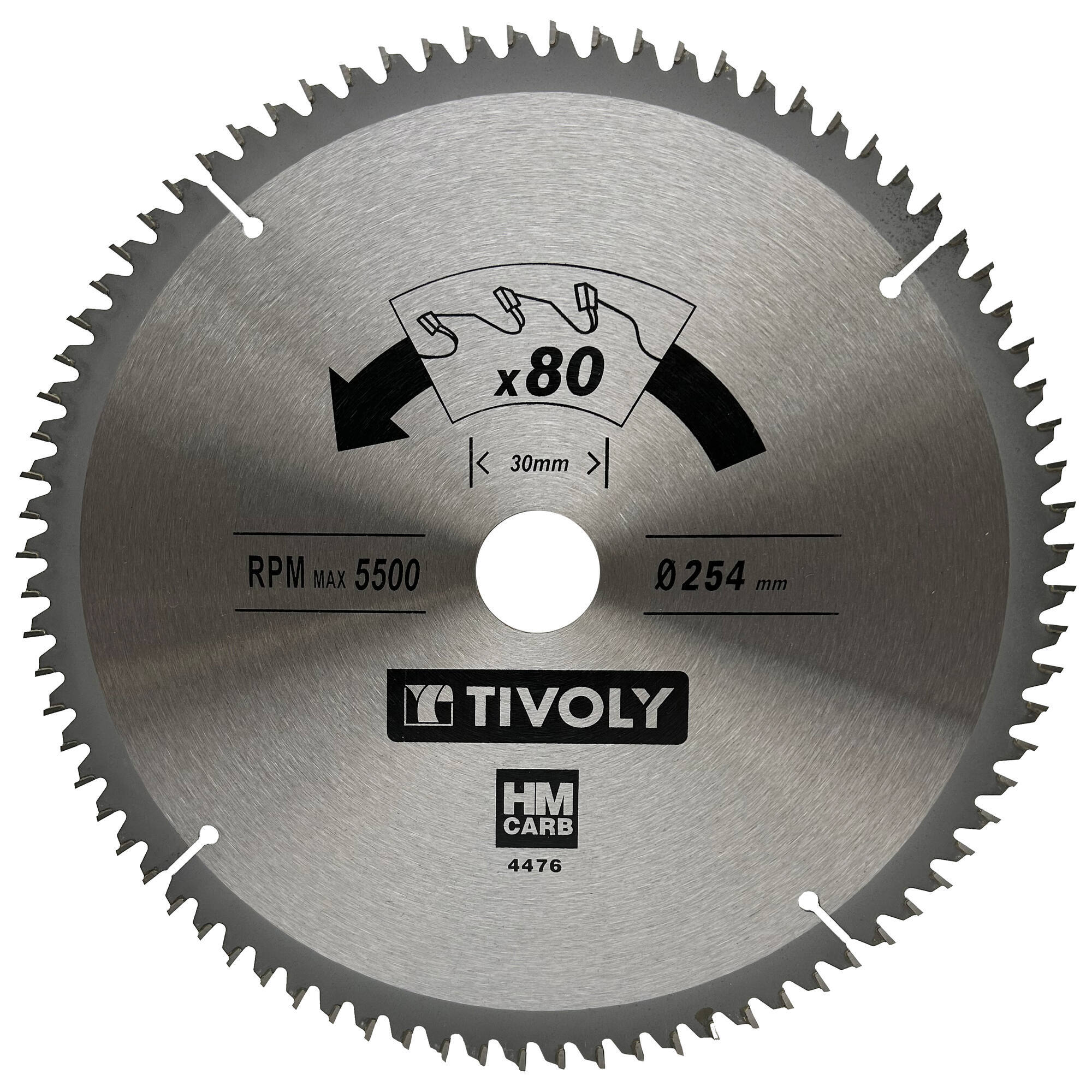 Ø: 254 x Ø2: 30 x Z: 80 / Hoja de sierra circular -Acabado -Para madera dura, estratificada y parqué -Uso en sierra radial (Funda cartón)