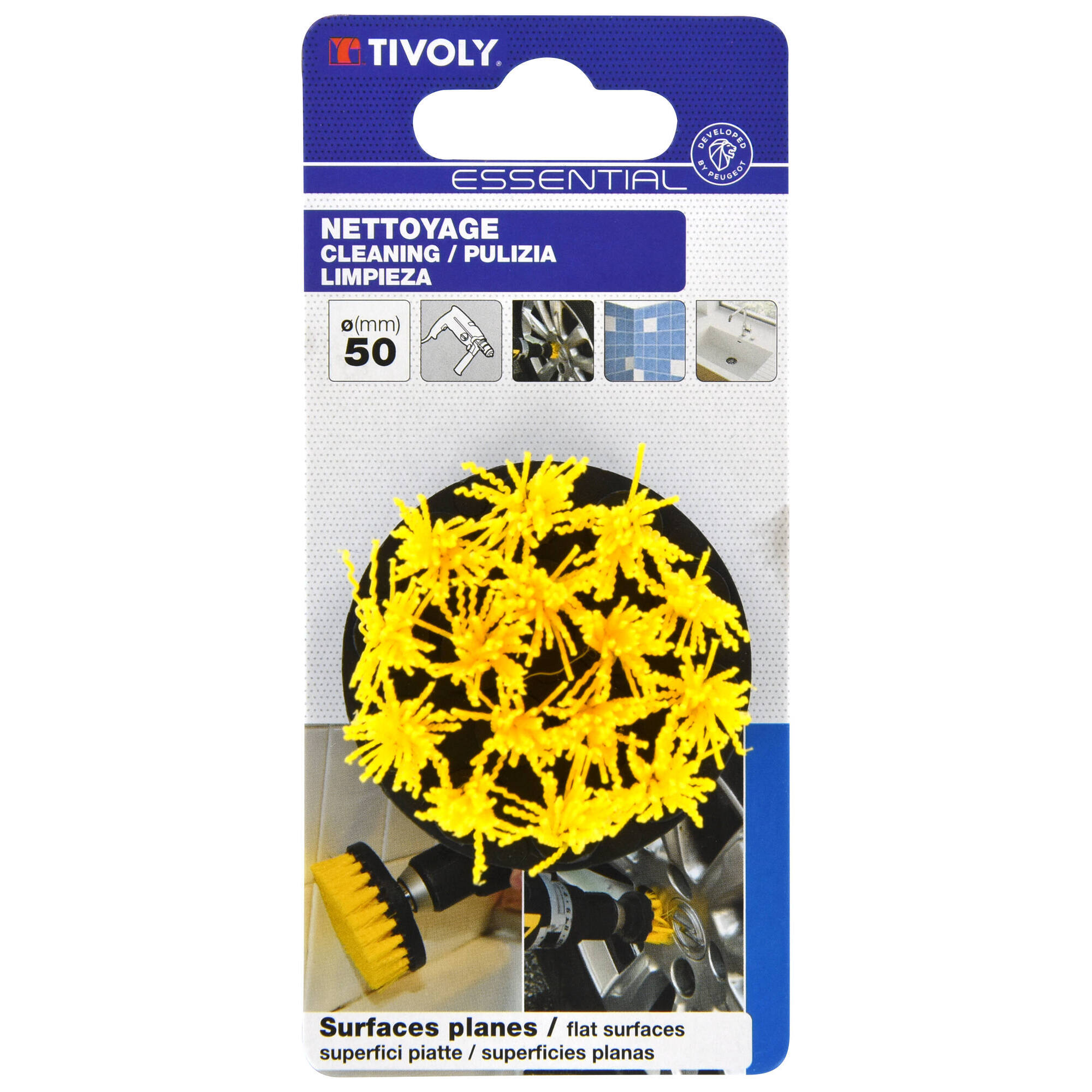 Cepillo PLANO -Para taladro -Alambre de polipropileno suave -Limpieza de todos los materiales (Cartoncillo colgante) / Ø: 50 / 0.50