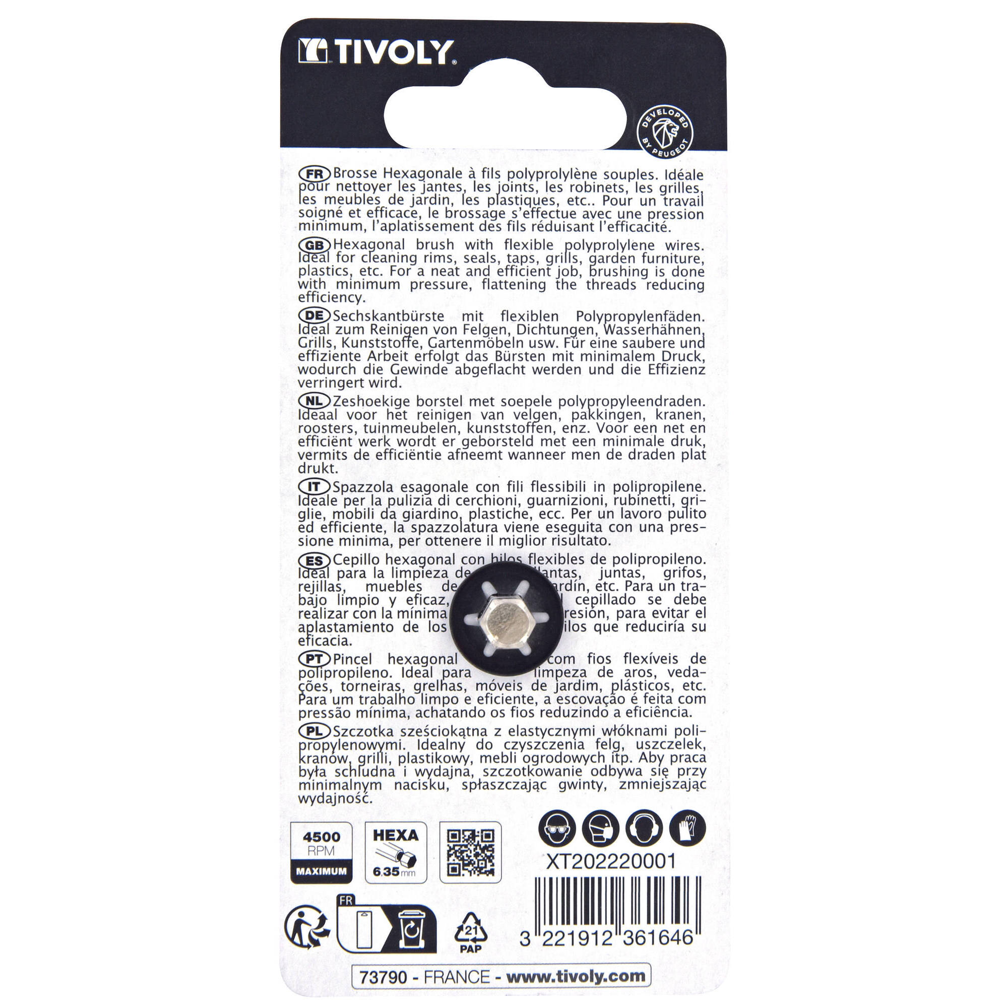 Cepillo PLANO -Para taladro -Alambre de polipropileno suave -Limpieza de todos los materiales (Cartoncillo colgante) / Ø: 50 / 0.50