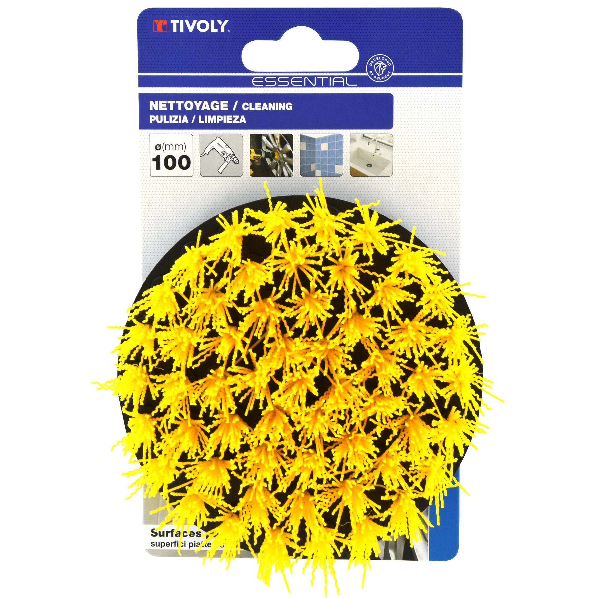 Cepillo PLANO -Para taladro -Alambre de polipropileno suave -Limpieza de todos los materiales (Cartoncillo colgante) / Ø: 100 / 0.50