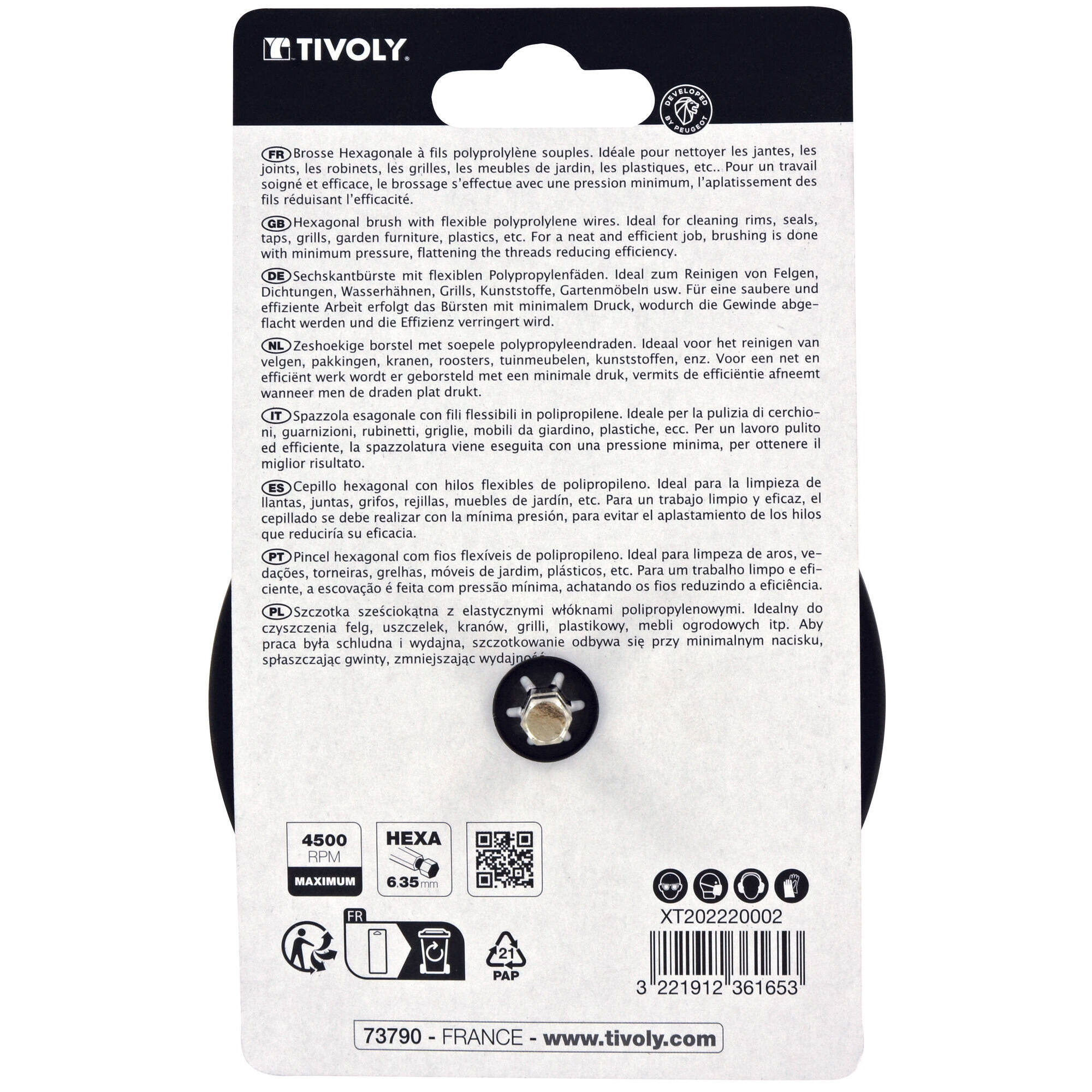 Cepillo PLANO -Para taladro -Alambre de polipropileno suave -Limpieza de todos los materiales (Cartoncillo colgante) / Ø: 100 / 0.50