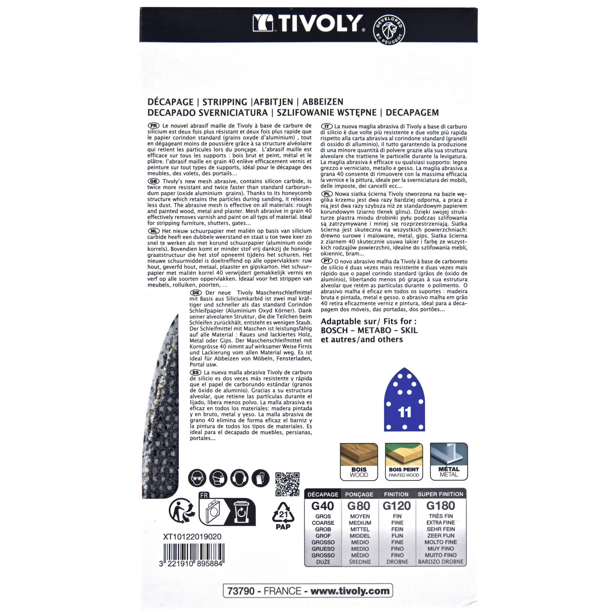 Hoja de lija MALLA -AUTOADHESIVA -152x102 mm - Para lijadora multifunción (Funda cartón) / Dim 152x102 / Gr : 40