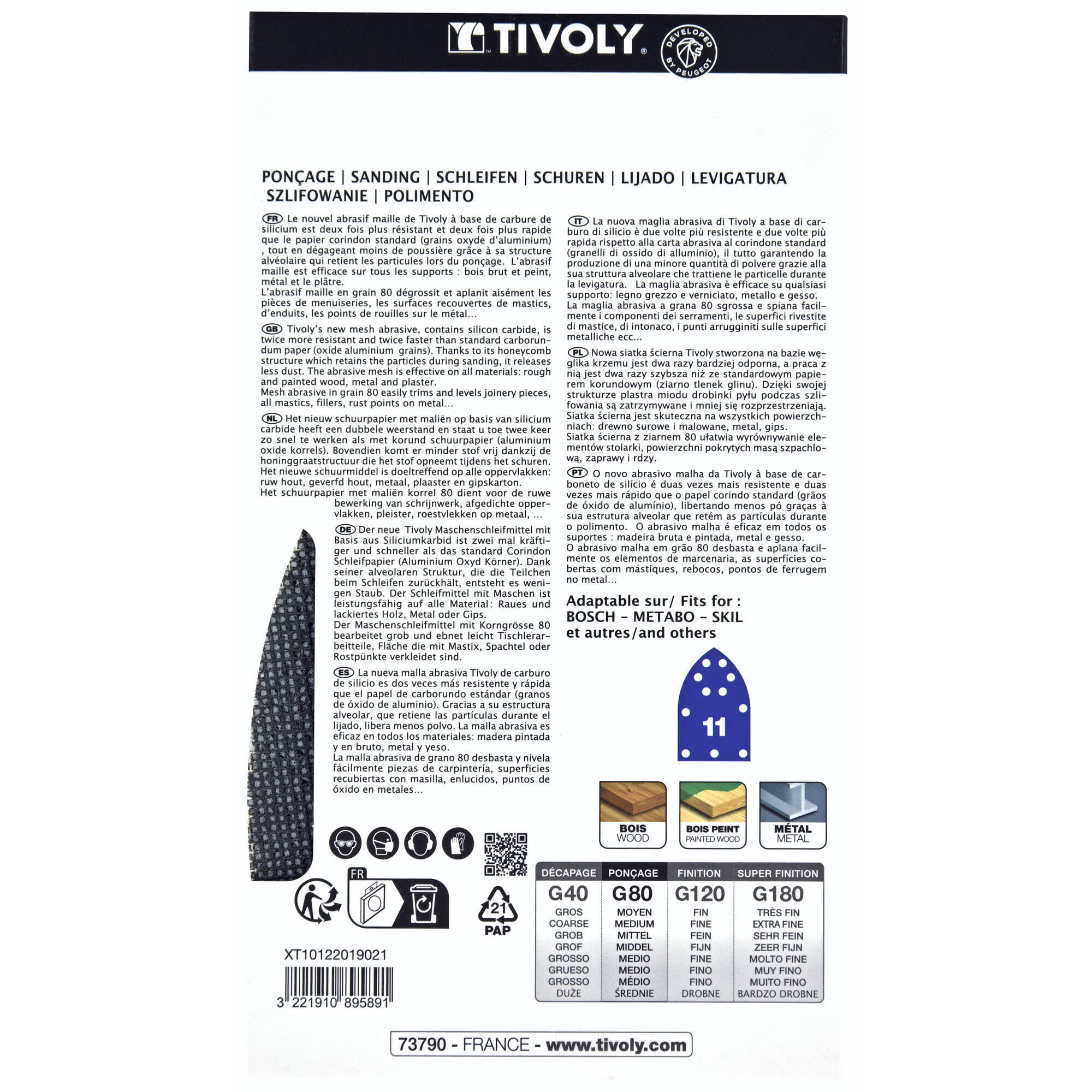 Hoja de lija MALLA -AUTOADHESIVA -152x102 mm - Para lijadora multifunción (Funda cartón) / Dim 152x102 / Gr : 80