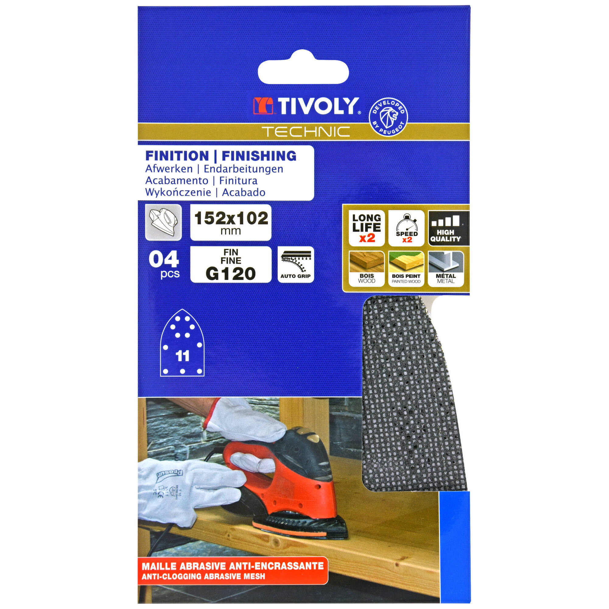 Hoja de lija MALLA -AUTOADHESIVA -152x102 mm - Para lijadora multifunción (Funda cartón) / Dim 152x102 / Gr : 120