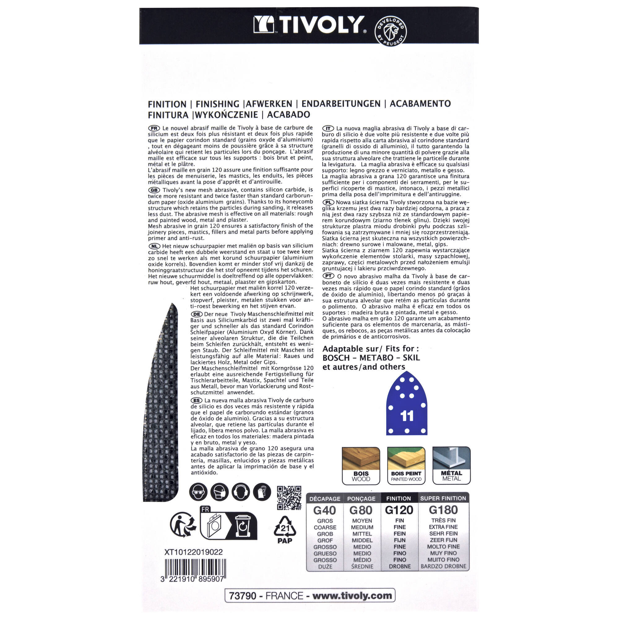 Hoja de lija MALLA -AUTOADHESIVA -152x102 mm - Para lijadora multifunción (Funda cartón) / Dim 152x102 / Gr : 120