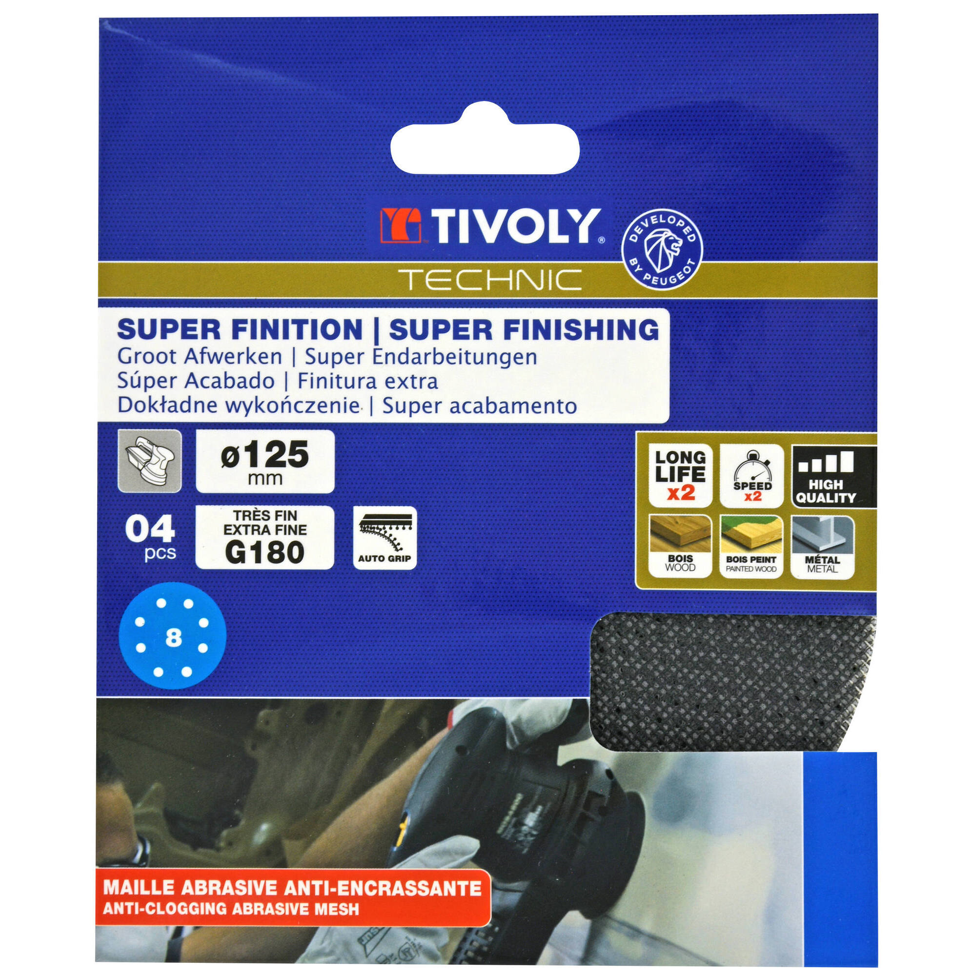 Disco MALLA -AUTOADHESIVO -Ø125 mm - Para lijadora excéntrica (Funda cartón) / Dim Ø125 / Gr : 180