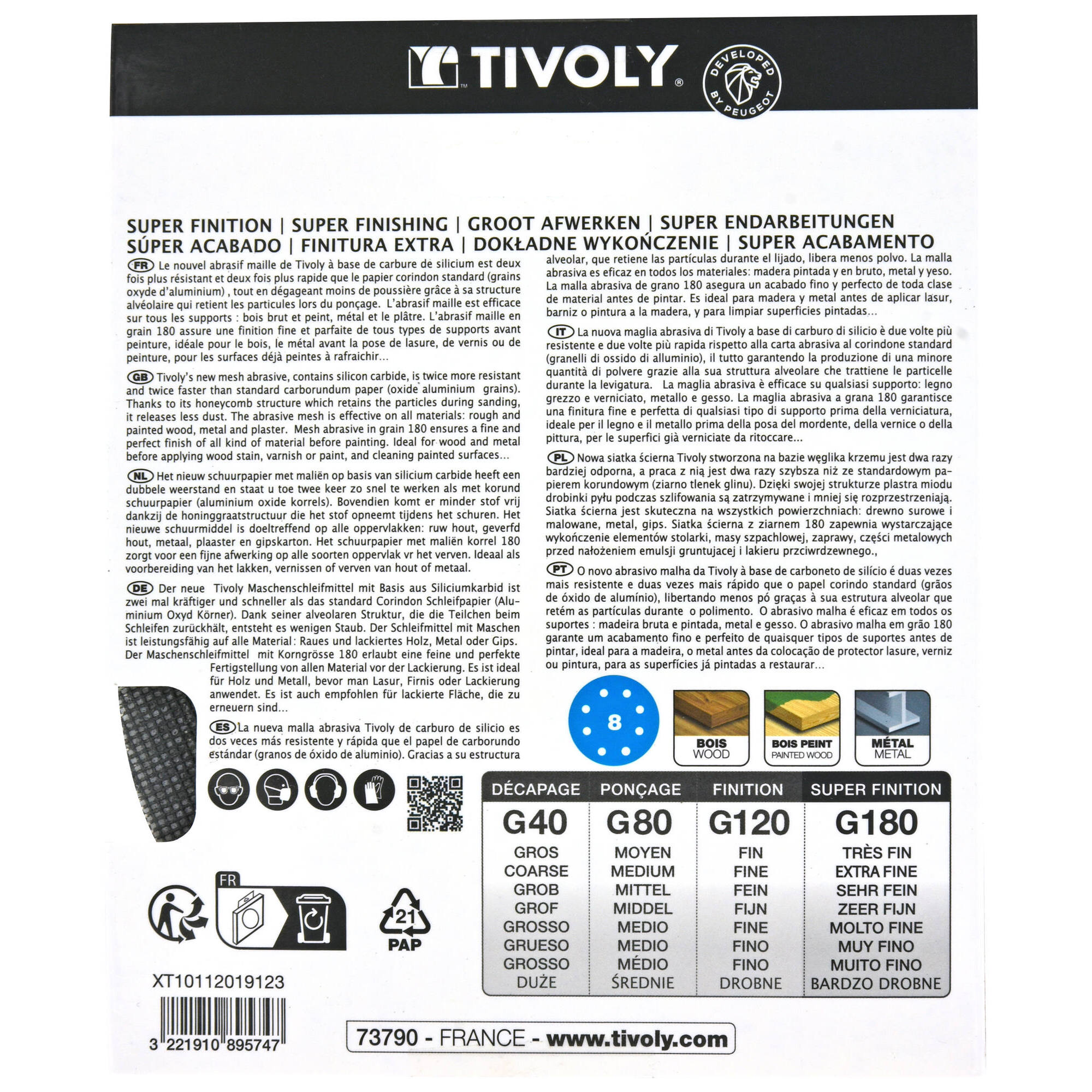 Disco MALLA -AUTOADHESIVO -Ø125 mm - Para lijadora excéntrica (Funda cartón) / Dim Ø125 / Gr : 180