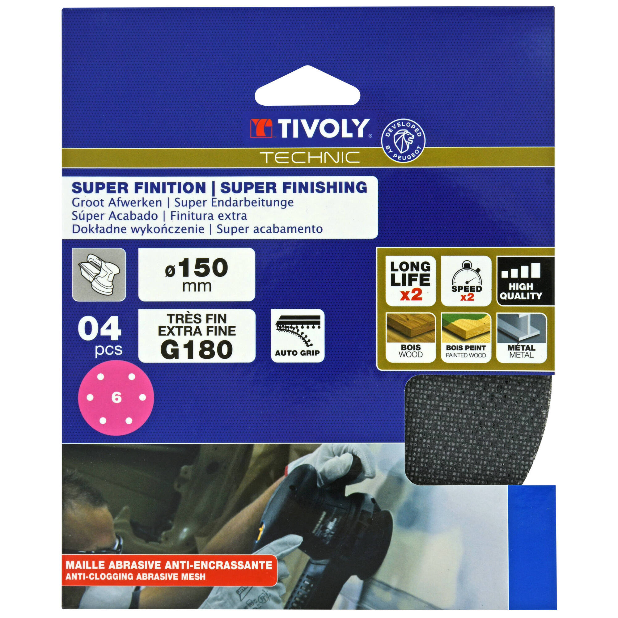 Disco MALLA -AUTOADHESIVO -Ø150 mm - Para lijadora excéntrica (Funda cartón) / Dim Ø150 / Gr : 180