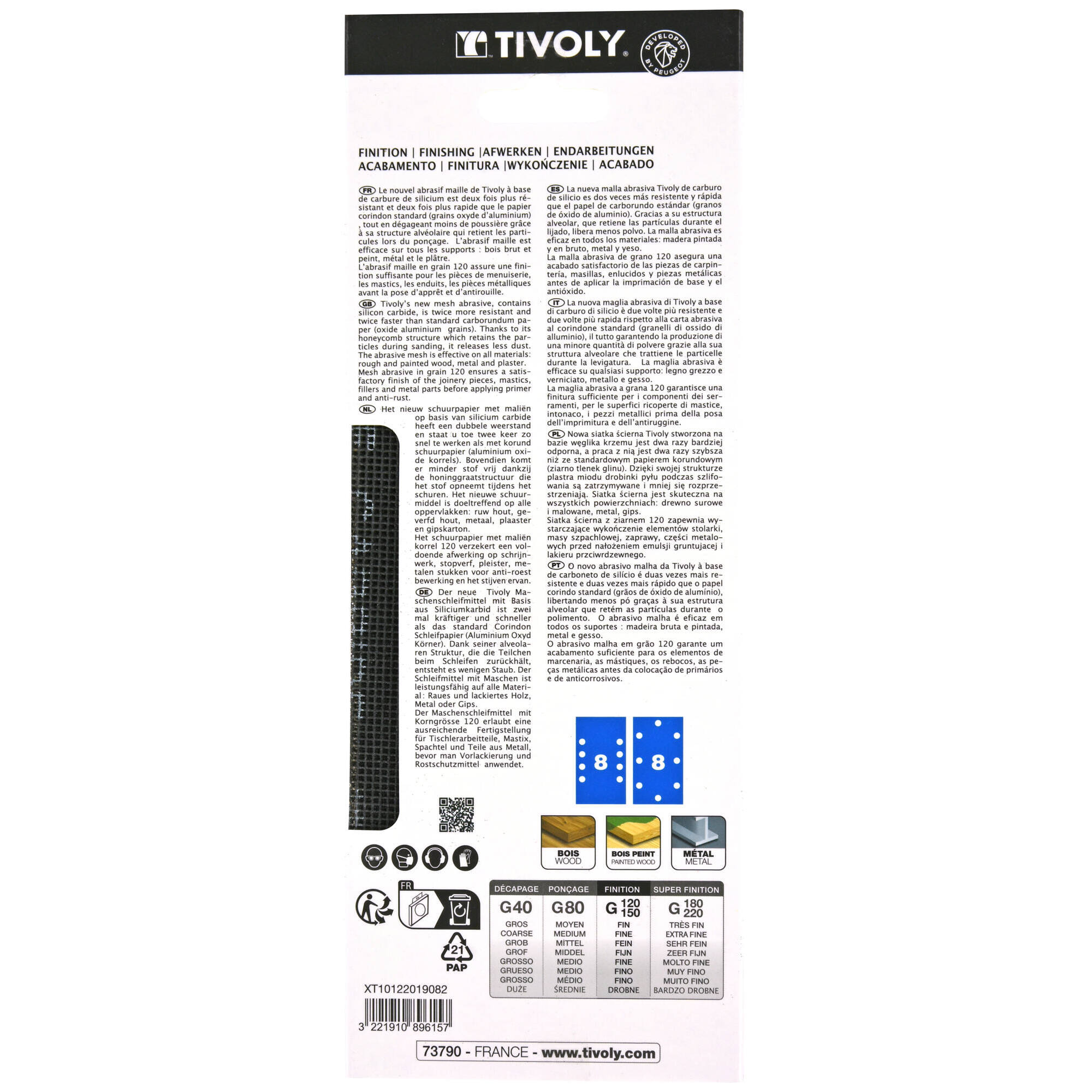 Hoja de lija MALLA -93x230 mm - Para lijadora orbital (Funda cartón) / Dim 93x230 / Gr : 120