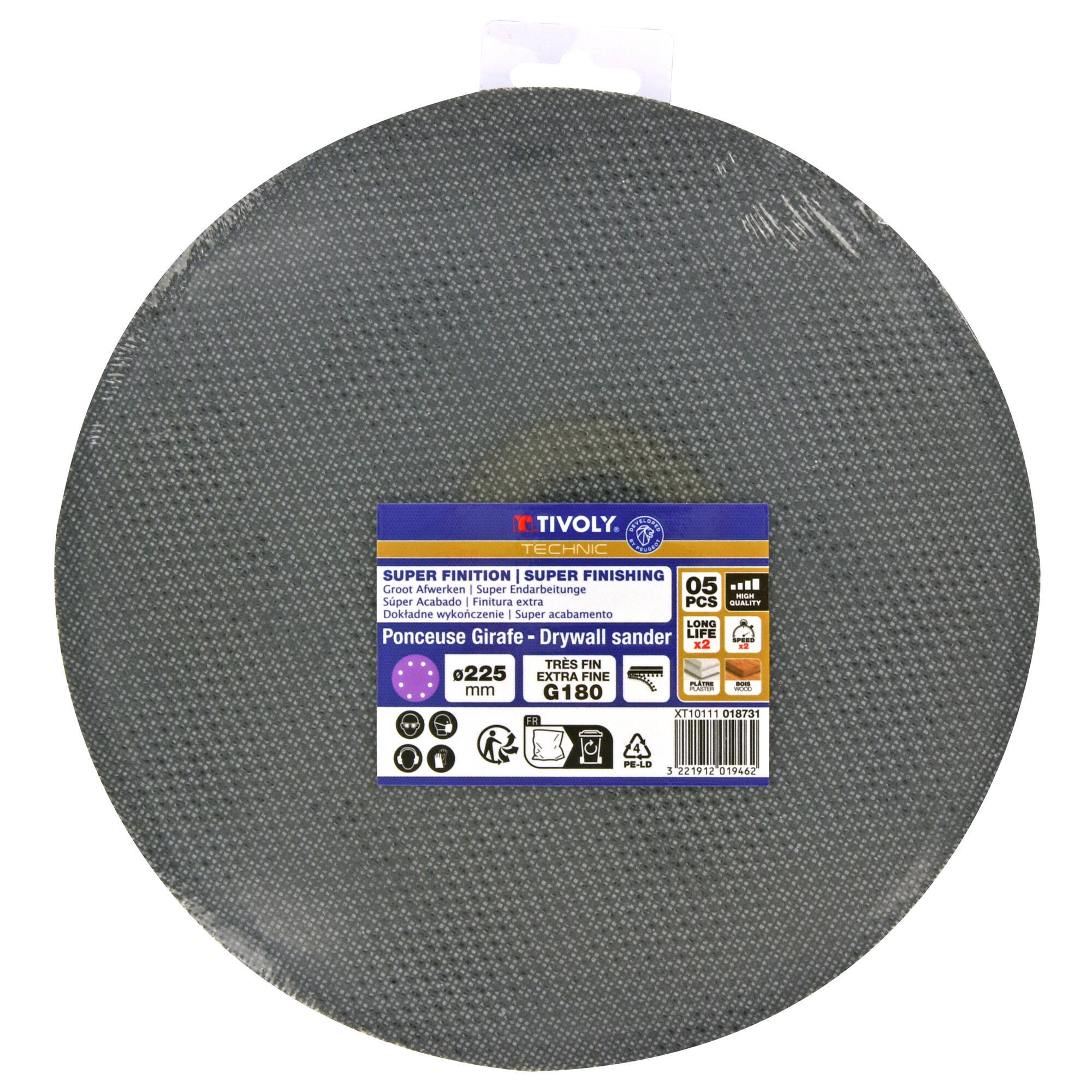 Disco MALLA -AUTOADHESIVO -Ø225 mm - Para lijadora excéntrica (Funda cartón) / Dim Ø225 / Gr : 180