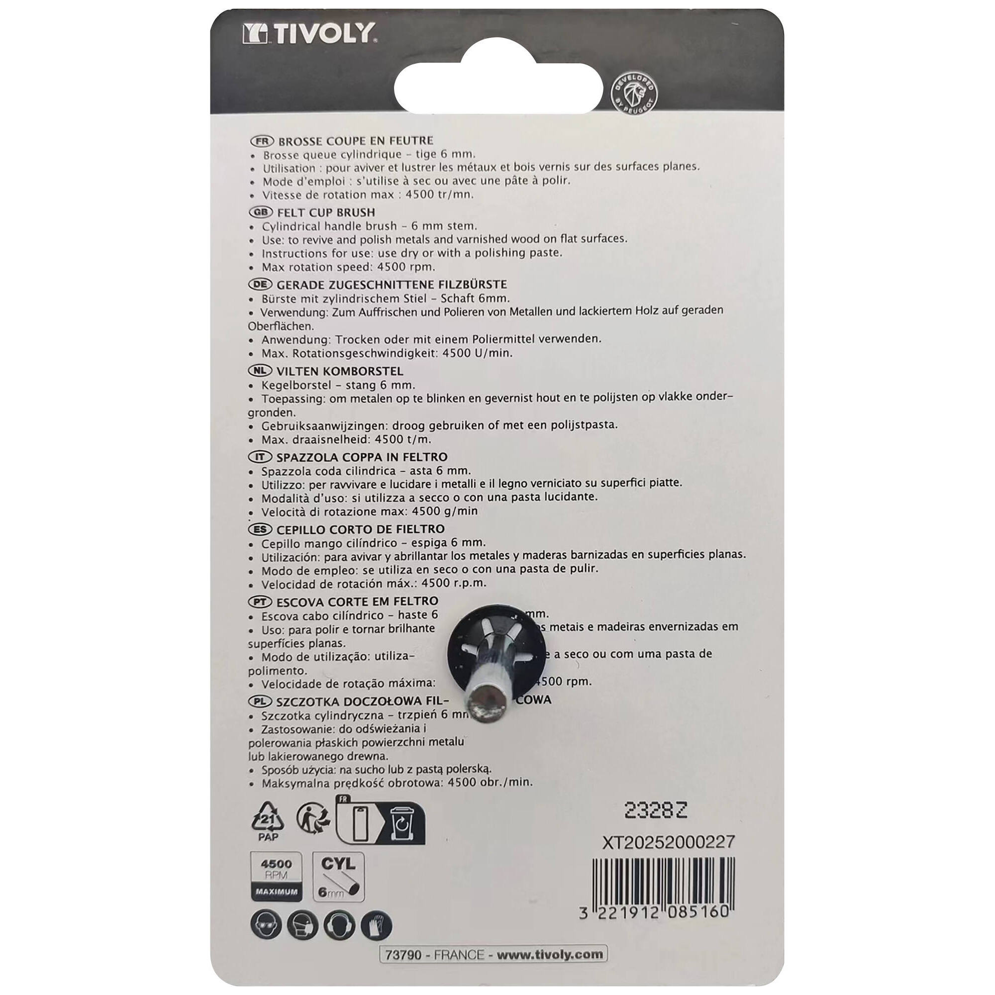 Cepillo COPA -Fieltro -Pulido de madera barnizada y metal (Cartoncillo colgante) / Ø: 75 /