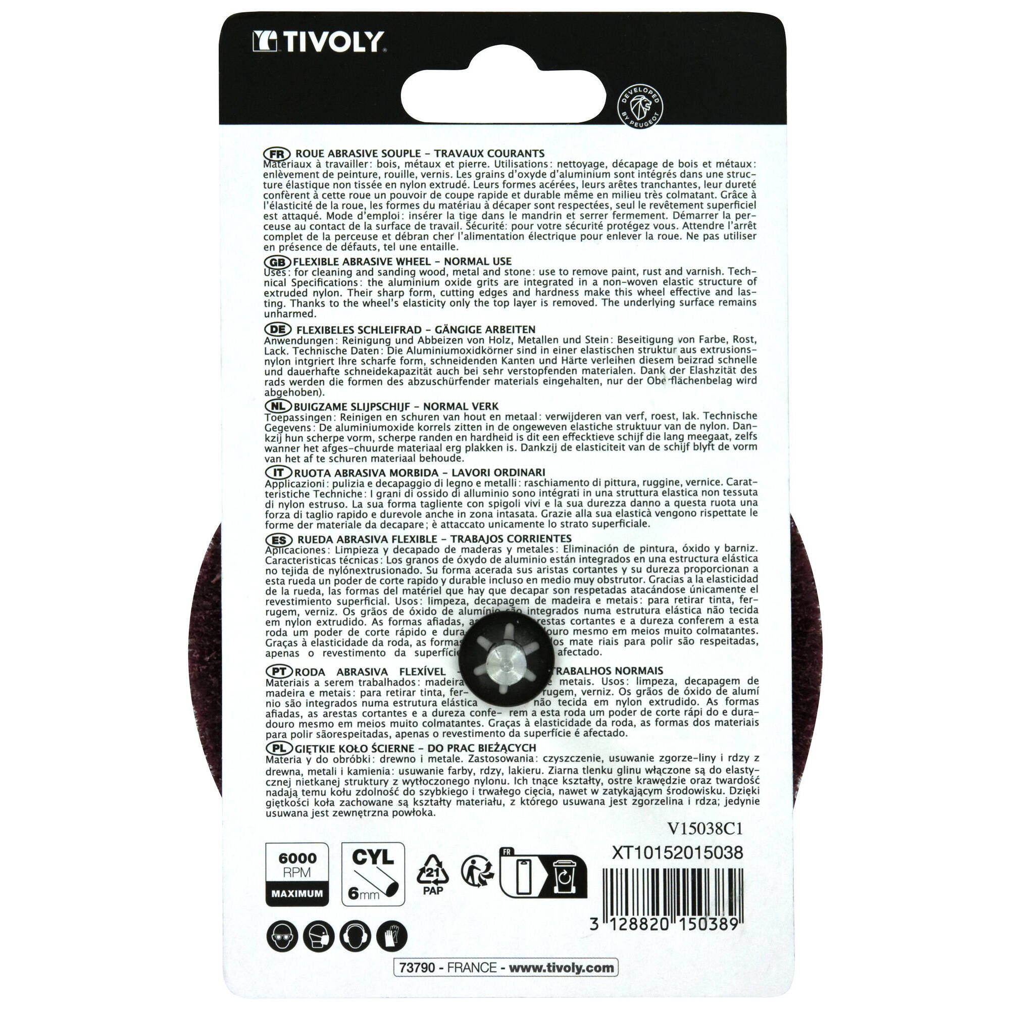 Rueda ESPONJA ABRASIVA (Cartoncillo colgante) / Dim Ø100x45 / Gr : 80