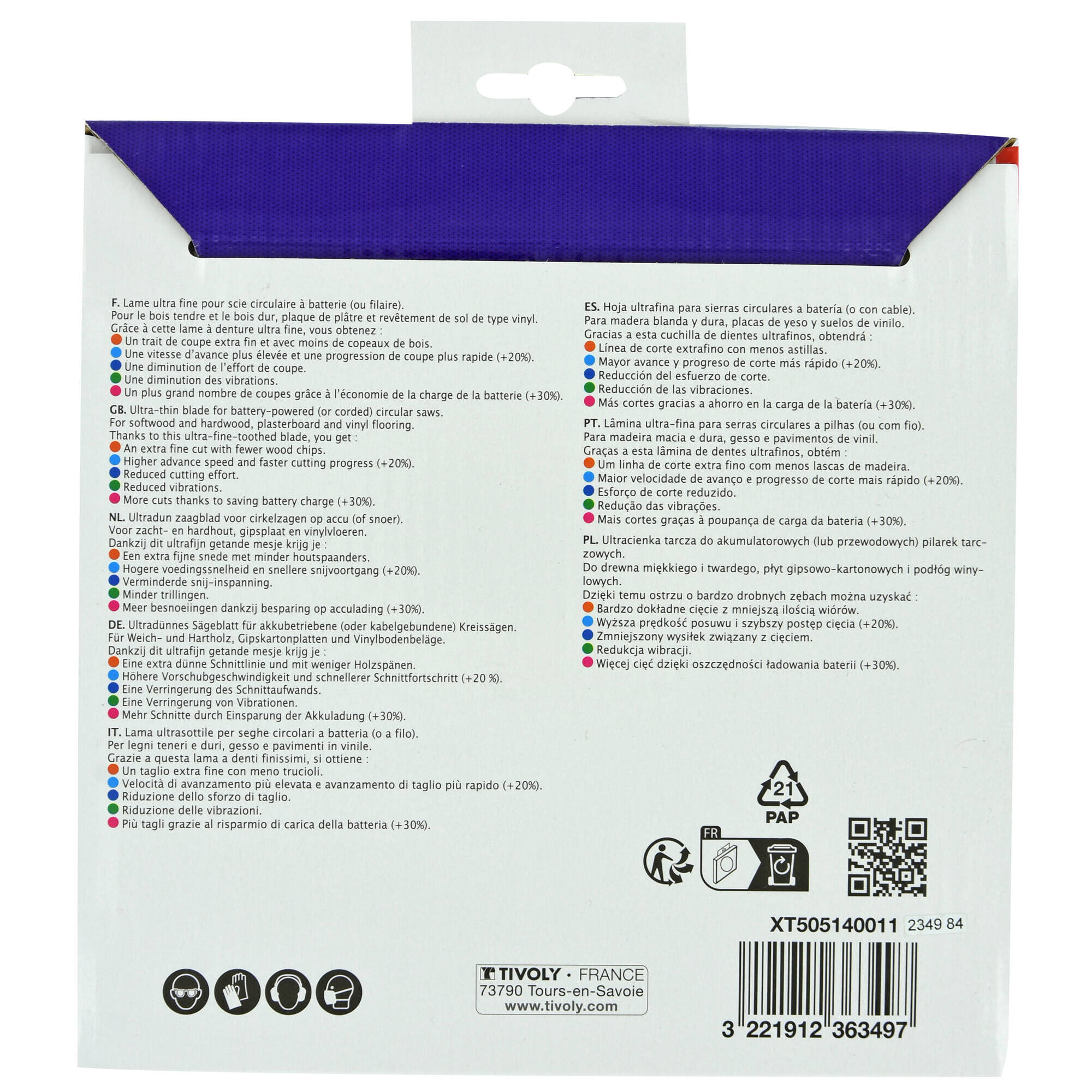 Ø: 190 x Ø2: 30 x Z: 24 / Hoja de sierra circular ultrafina - Caudal - Para madera, yeso, plástico. (Funda cartón)