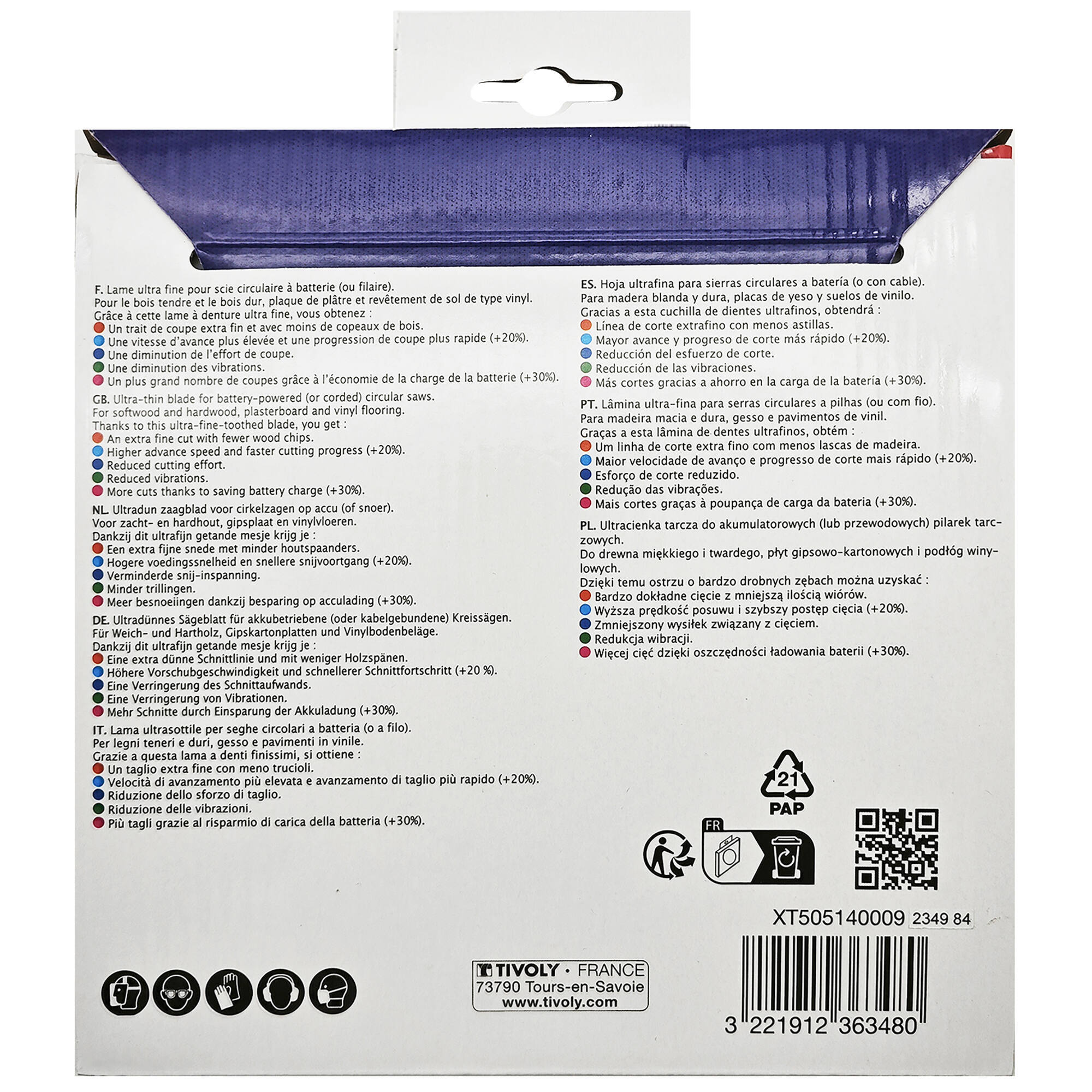 Ø: 184 x Ø2: 20 x Z: 24 / Hoja de sierra circular ultrafina - Caudal - Para madera, yeso, plástico. (Funda cartón)