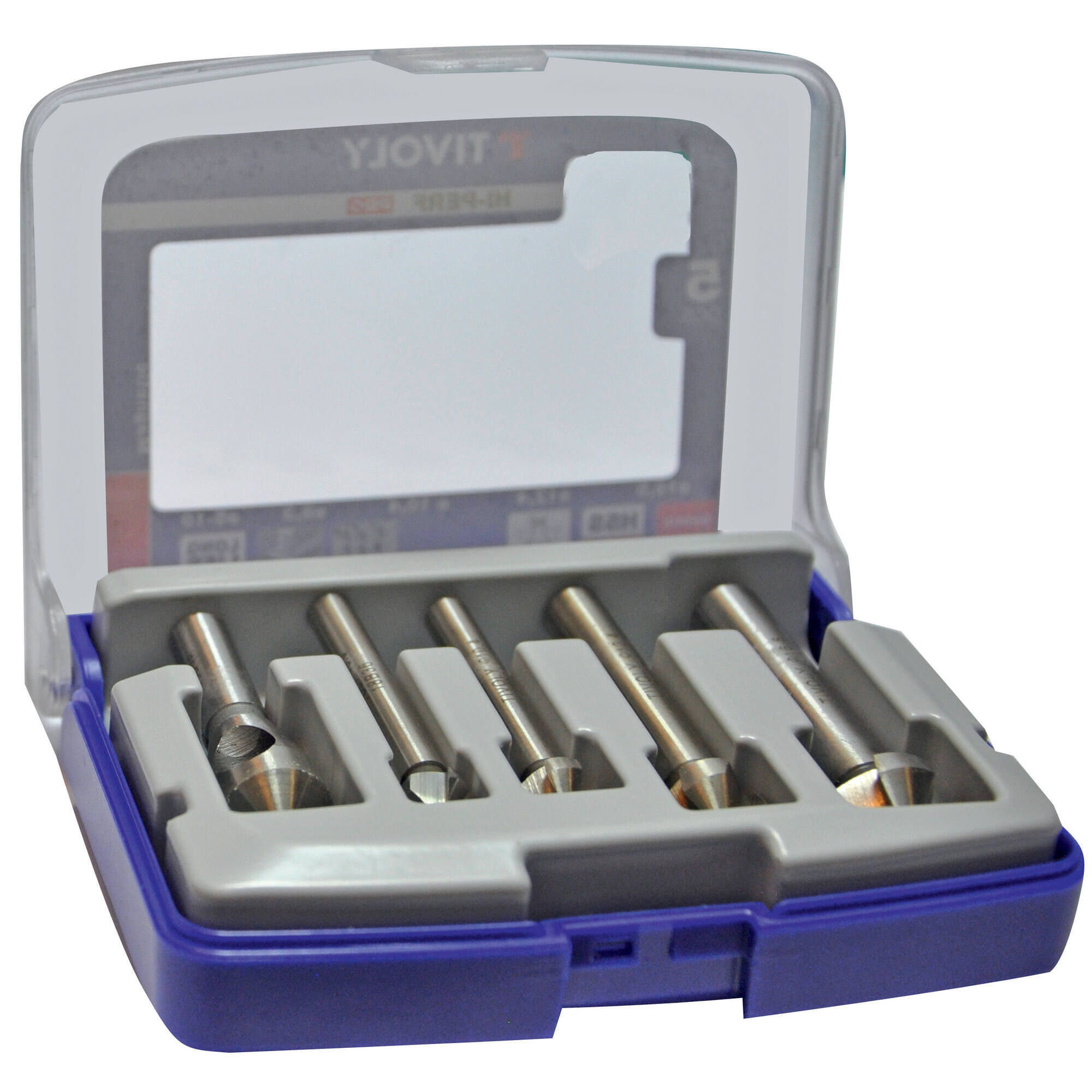 5 piezas -4 avellanadores HSSE5 DIN335C a 90° Ø 8,3 a 16,5 mm + 1 avellanador con agujero HSSE5