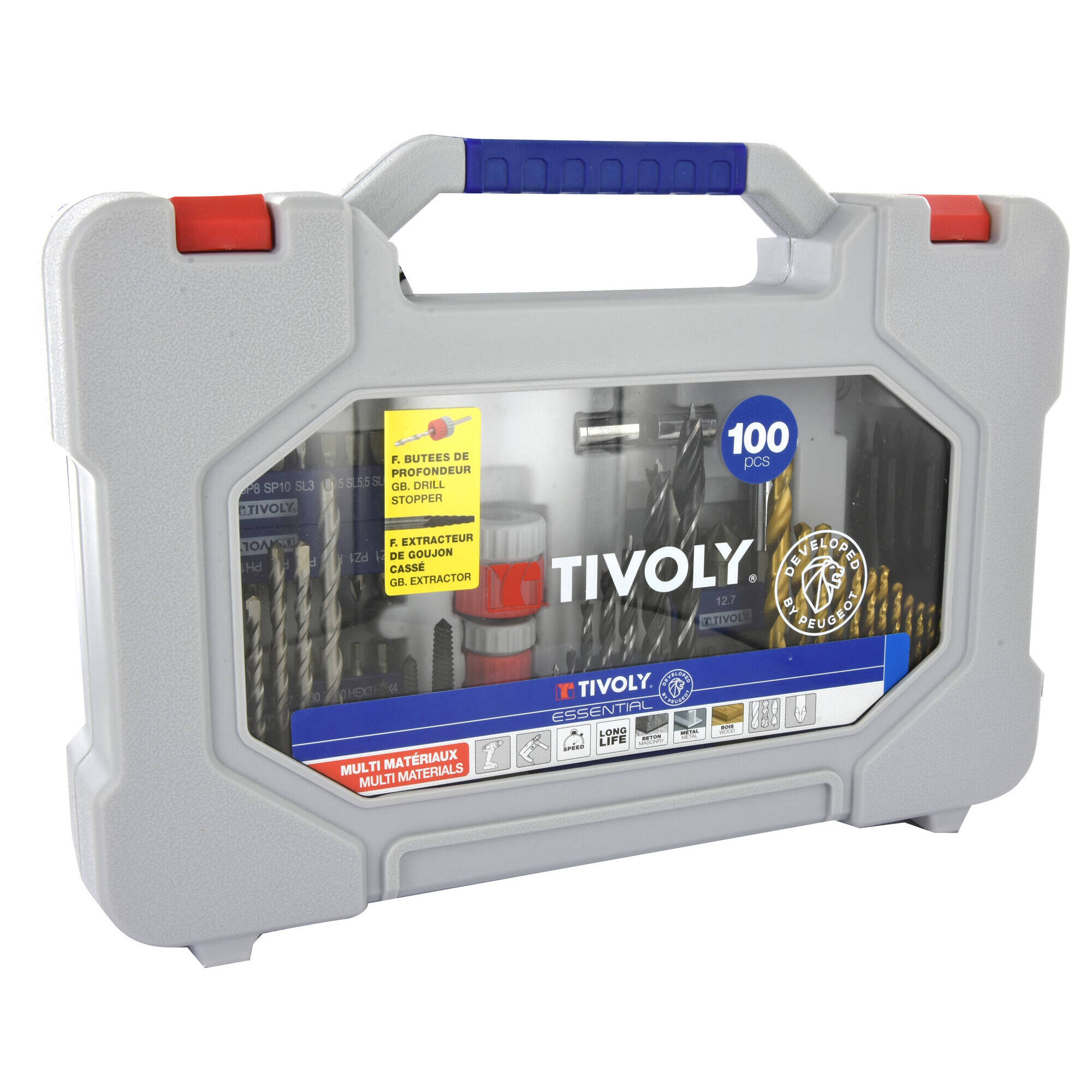 100 piezas -Maletín RANGER - Para taladrar, atornillar, fresar y extraer varios materiales