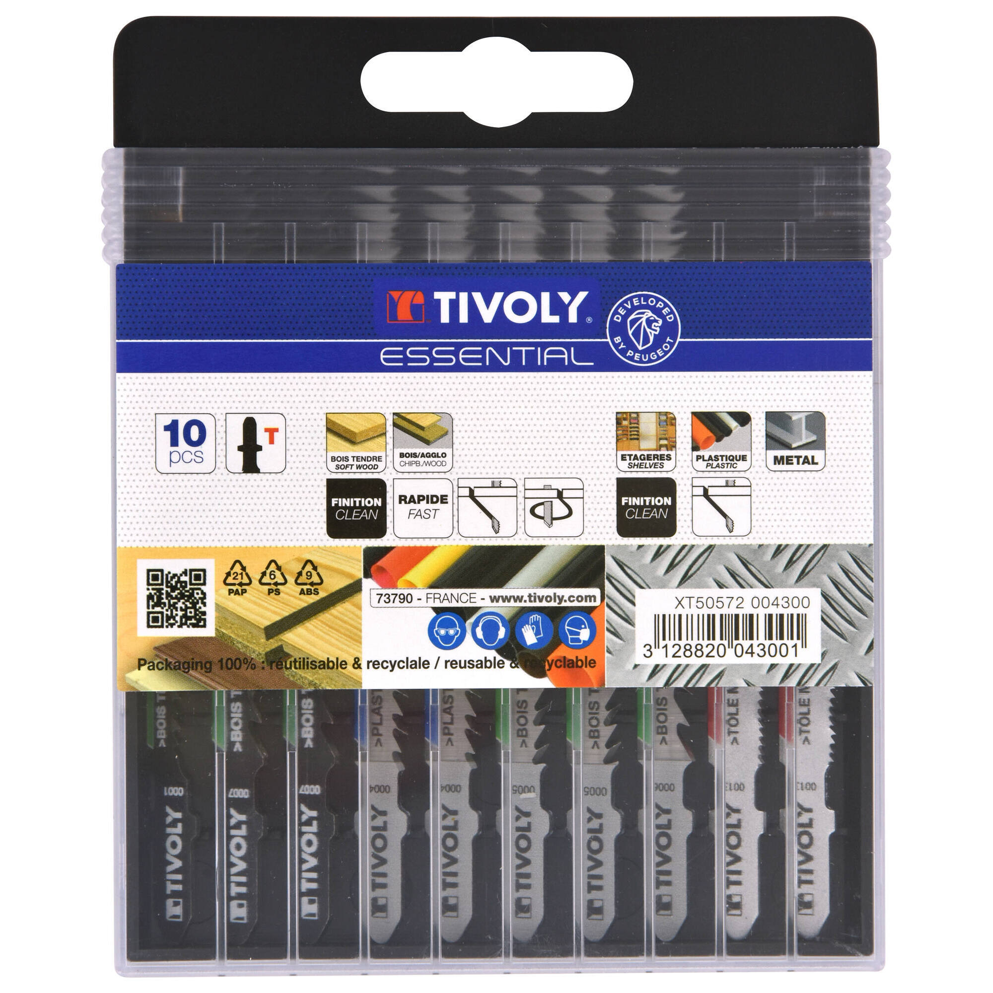 XT50572004300 - 10 hojas de sierra de calar para madera, melamina, plástico y metales no ferrosos -Enganche en T