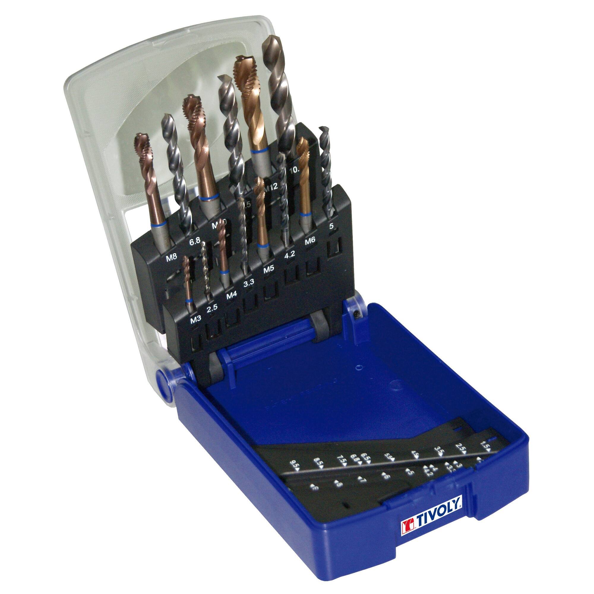 960IT57 - ESTUCHE MACHOS FLASH CUT IT5 + BROCAS PREVIAS TBX. Agujero ciego M3 A M12